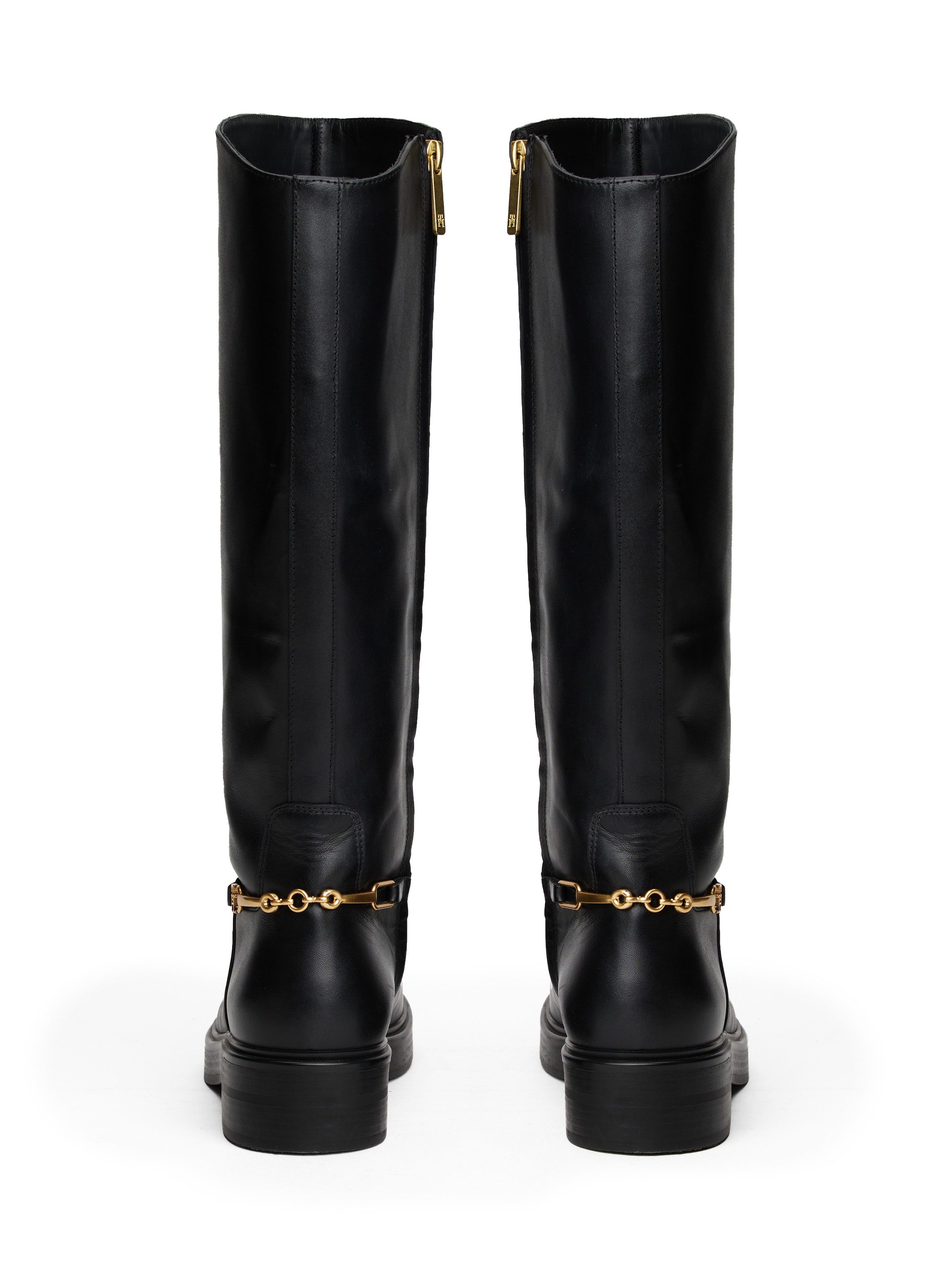 Tommy Hilfiger Laarzen TH HORSEBIT RIDING LONG BOOT , blokhak, lange laarzen, goudkleurige sierketting op de hiel