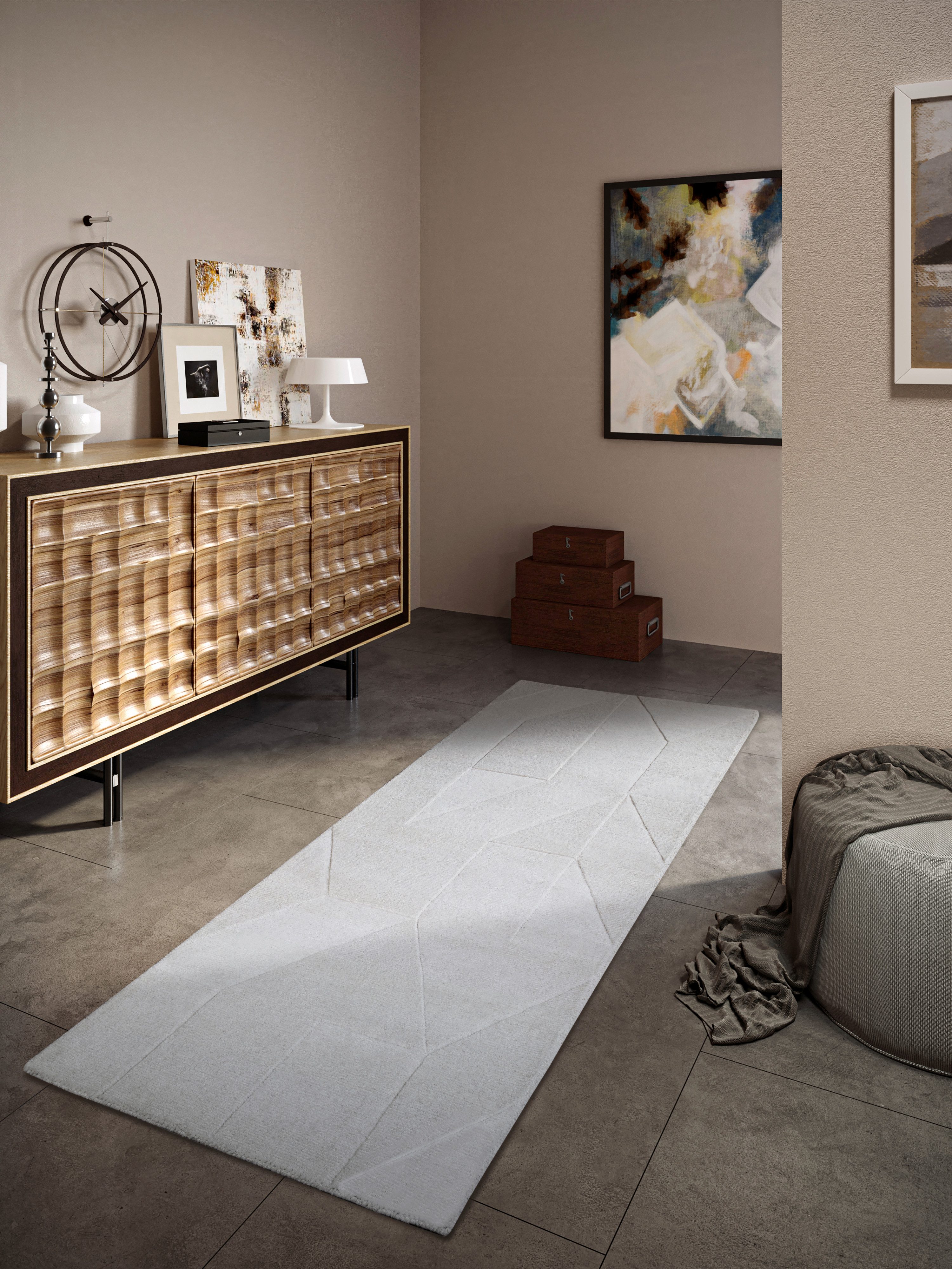 Villeroy & Boch Wollen kleed Ursule Loper, handgeweven, wol, natuur, woonkamer, geometrie, boho