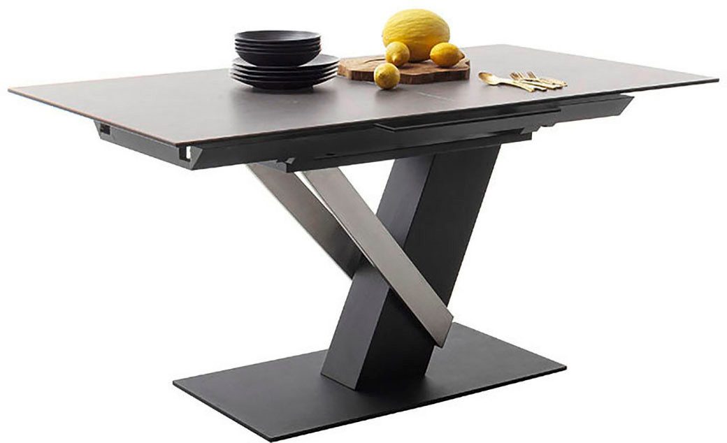 MCA furniture Eettafel MASSARO tafel met voet 160-210 cm Keramiek, metaal, synchronisatie-uittrekmechanisme, uittrekbaar, 6-8 personen