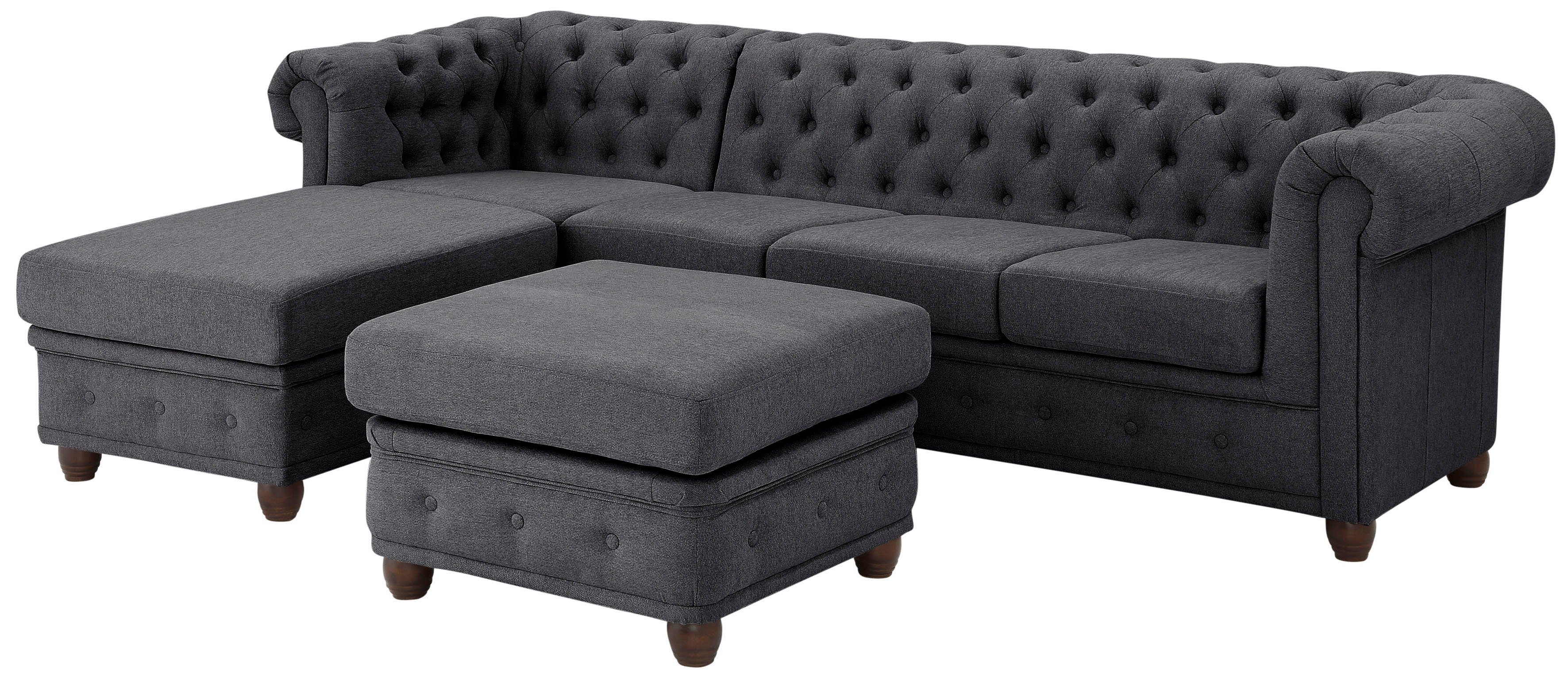 Home affaire Chesterfield-bank New Castle L-vorm hoogwaardige capitonnage in chesterfield-design, bxdxh: 255(171x72)