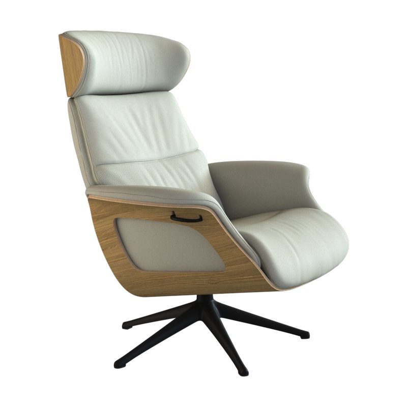 FLEXLUX Relaxfauteuil Clement relaxstoel, gestoffeerde stoel, ligstoel, TV-stoel, Rug- & hoofdsteunverstelling, draaibaar, armleuning eik, zwart voet