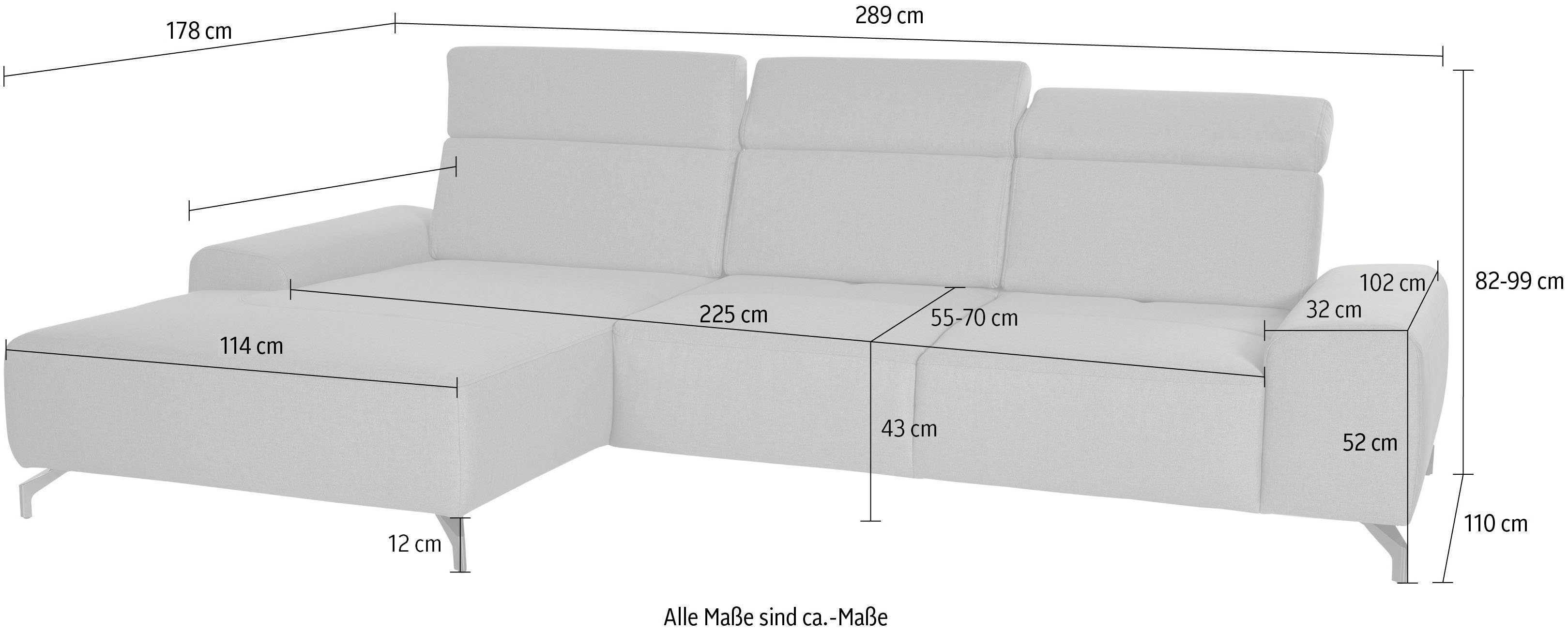 sit&more Hoekbank Gizeh L-vorm Poothoogte 12 cm, inclusief zitdiepteverstelling en verstelbare hoofdsteun