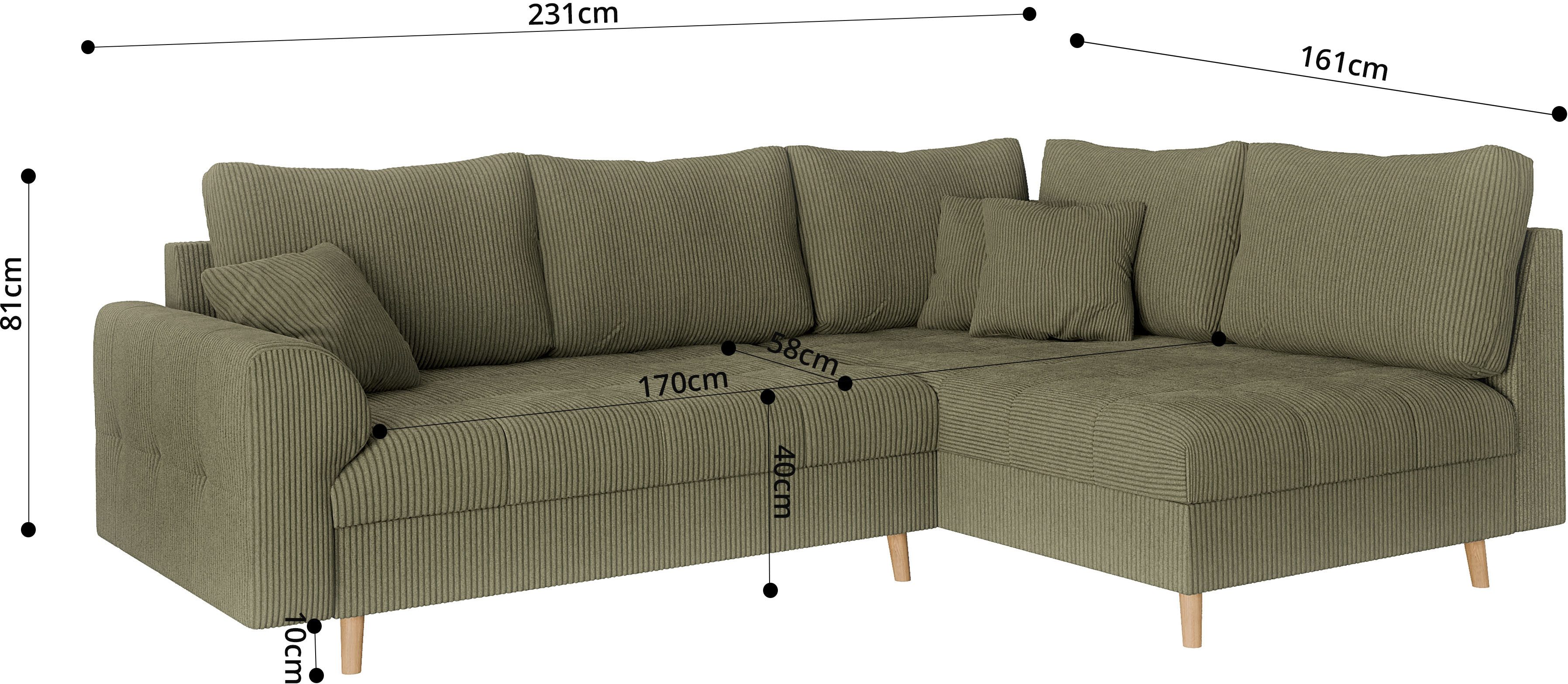 Home affaire Hoekbank CHARRE L-vorm met ottomane, afmetingen B/D/H: 231/161/81 cm fijne stiksels, losse rug- en sierkussens, ook in cord en bouclé