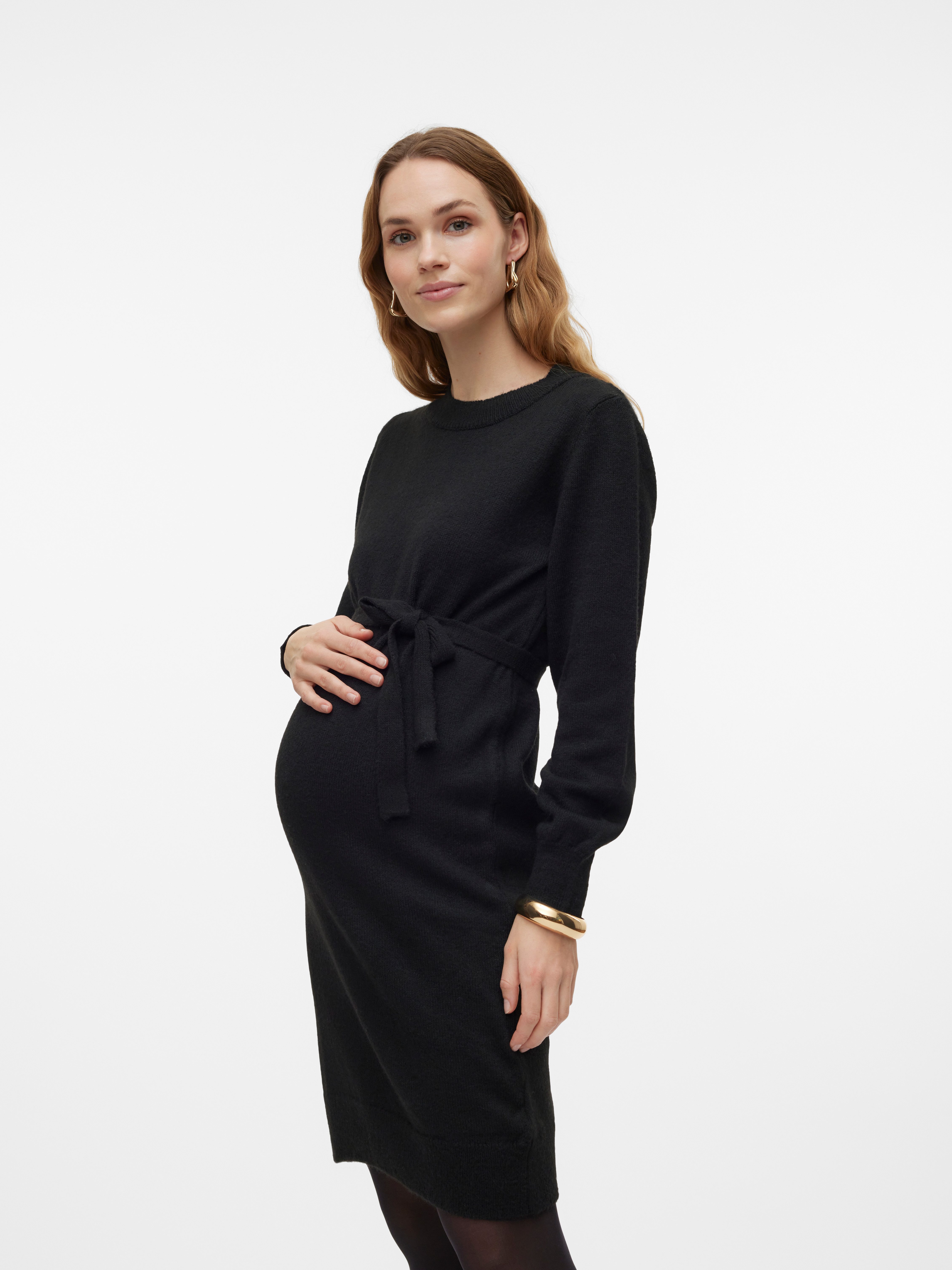 Mamalicious Positiejurk MLNEWANNE L/S ABK KNIT DRESS A. NOOS dames jurken maat XS (34) zwart