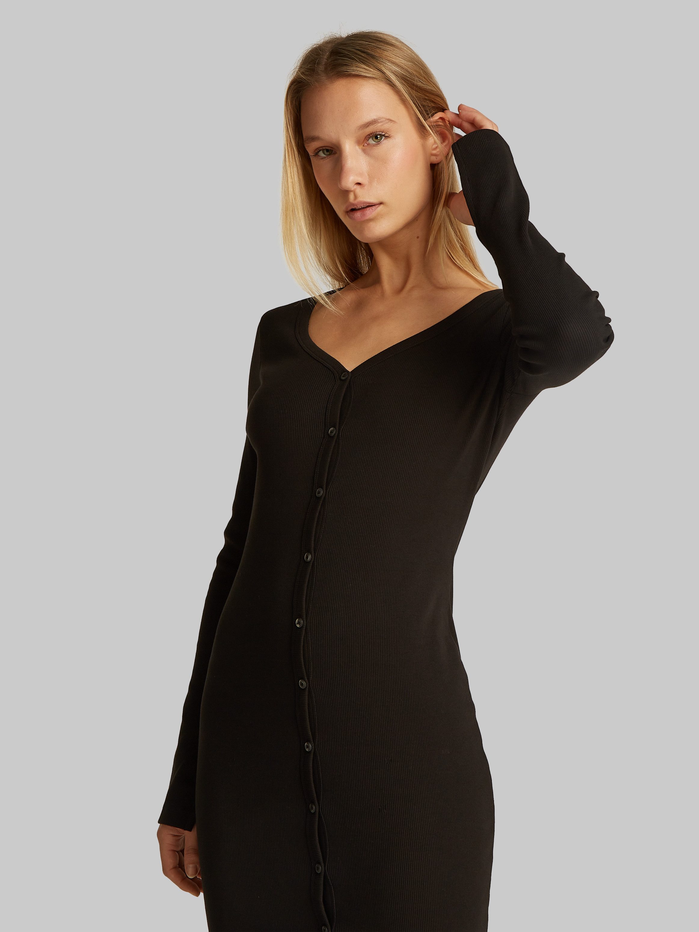 Calvin Klein Maxi-jurk WOVEN LABEL LS RIB DRESS