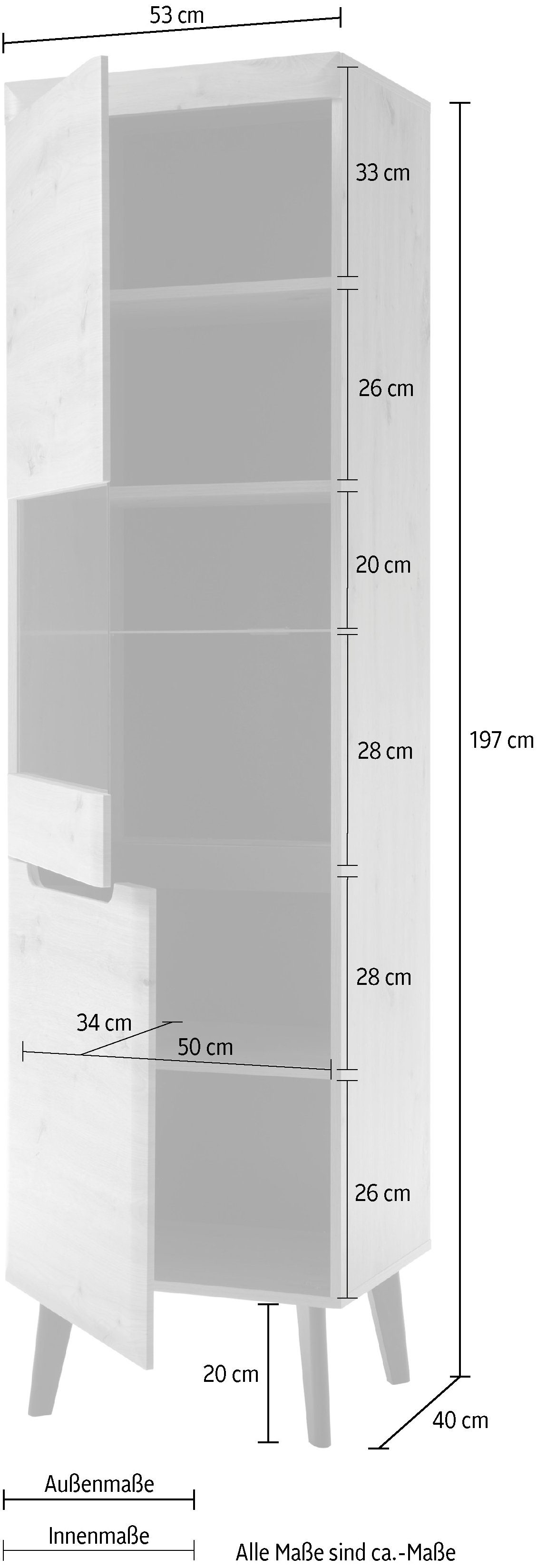 INOSIGN Vitrinekast Torge, hoge kast, glazen vitrine, staande vitrine, vitrinekast in drie verschillende kleuren beschikbaar, glazen deur & -bodem, 53 cm breed (1 stuk)