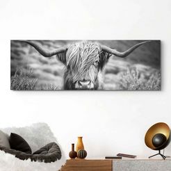 reinders! artprint highlander stier diermotief - close-up - schotse hooglander beeld zwart