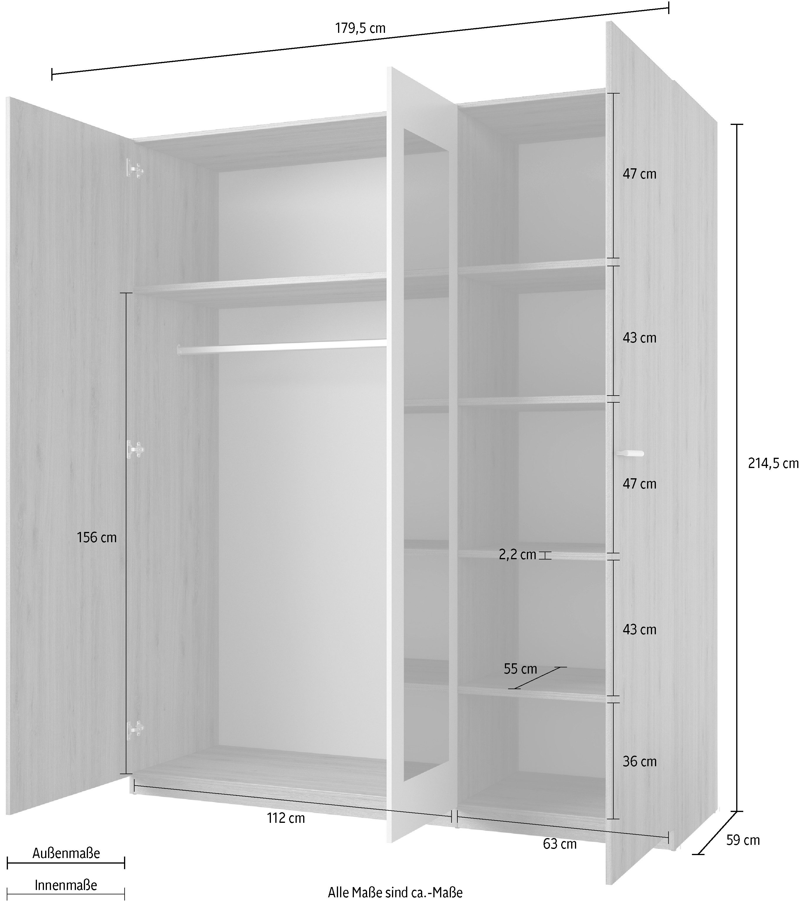 Home affaire Draaideurkast Bitry, linnenkast incl. complete binneninrichting Kledingkast, verstelbare legplanken 22 mm dik, spiegeldeur