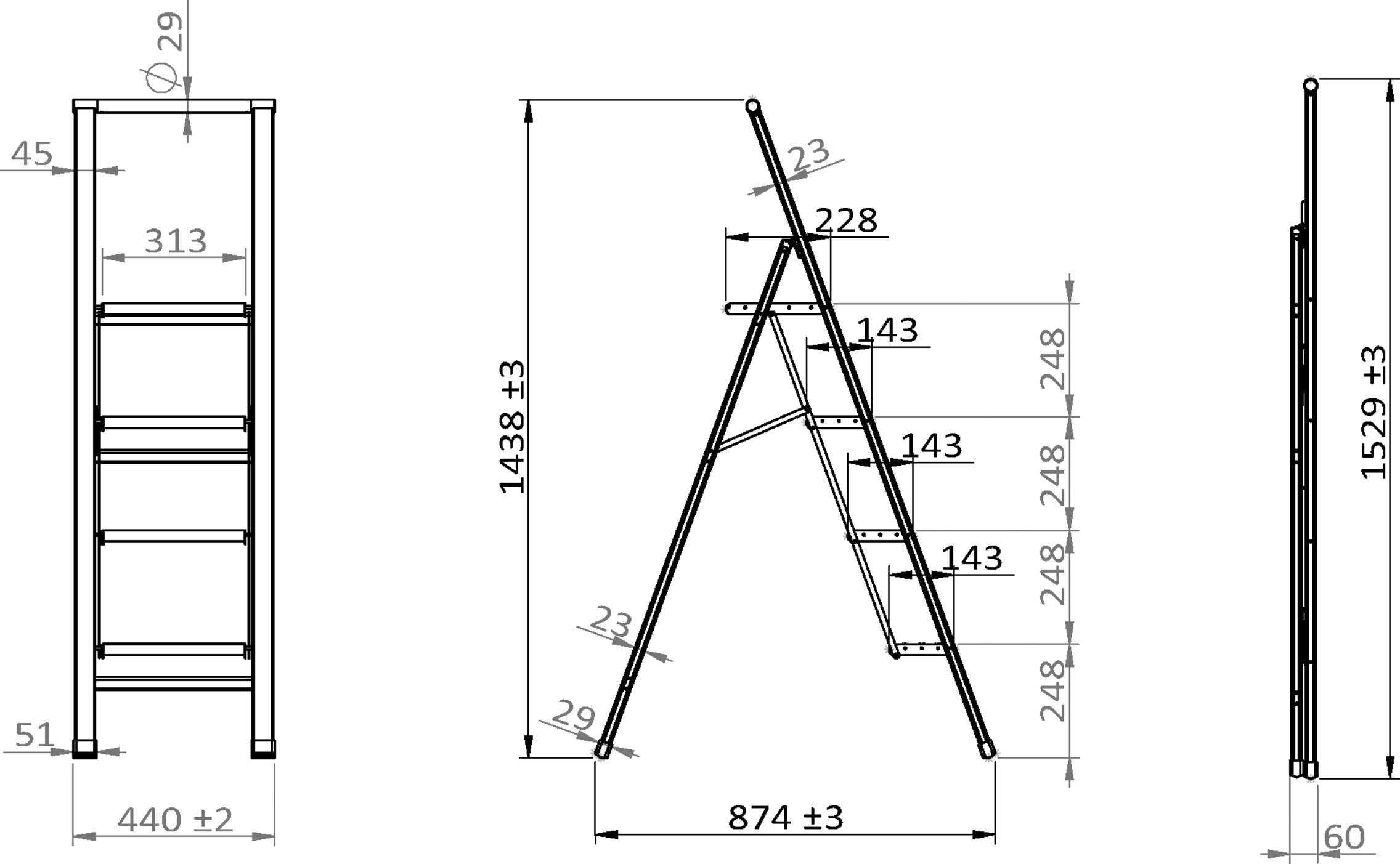 WENKO Huishoudtrapje Model Alu-Design 4-voudig, aluminium, xxl-treden, plat inklapbaar