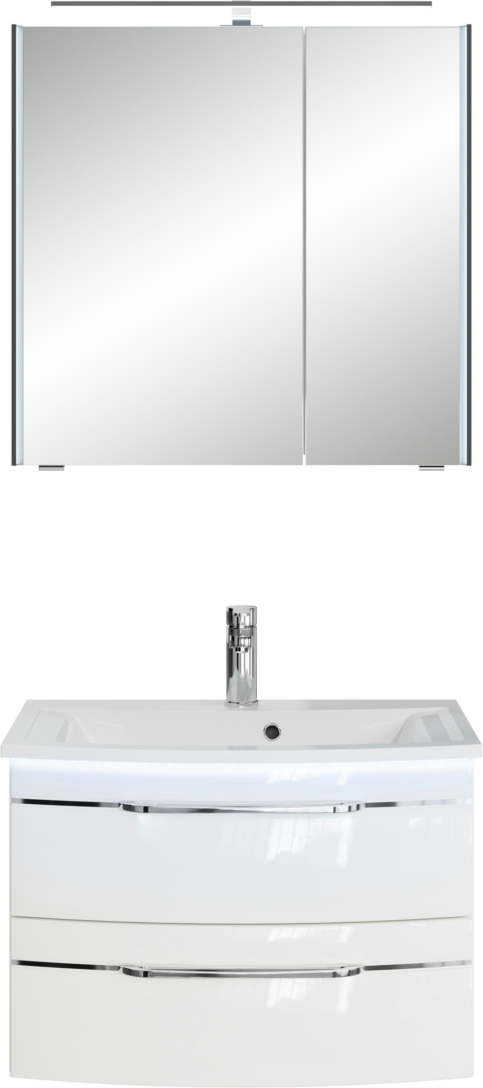 Saphir Badmeubelset Serie 7045 2-teilig Mineralmarmor-Waschtisch mit LED-Spiegelschrank (set)