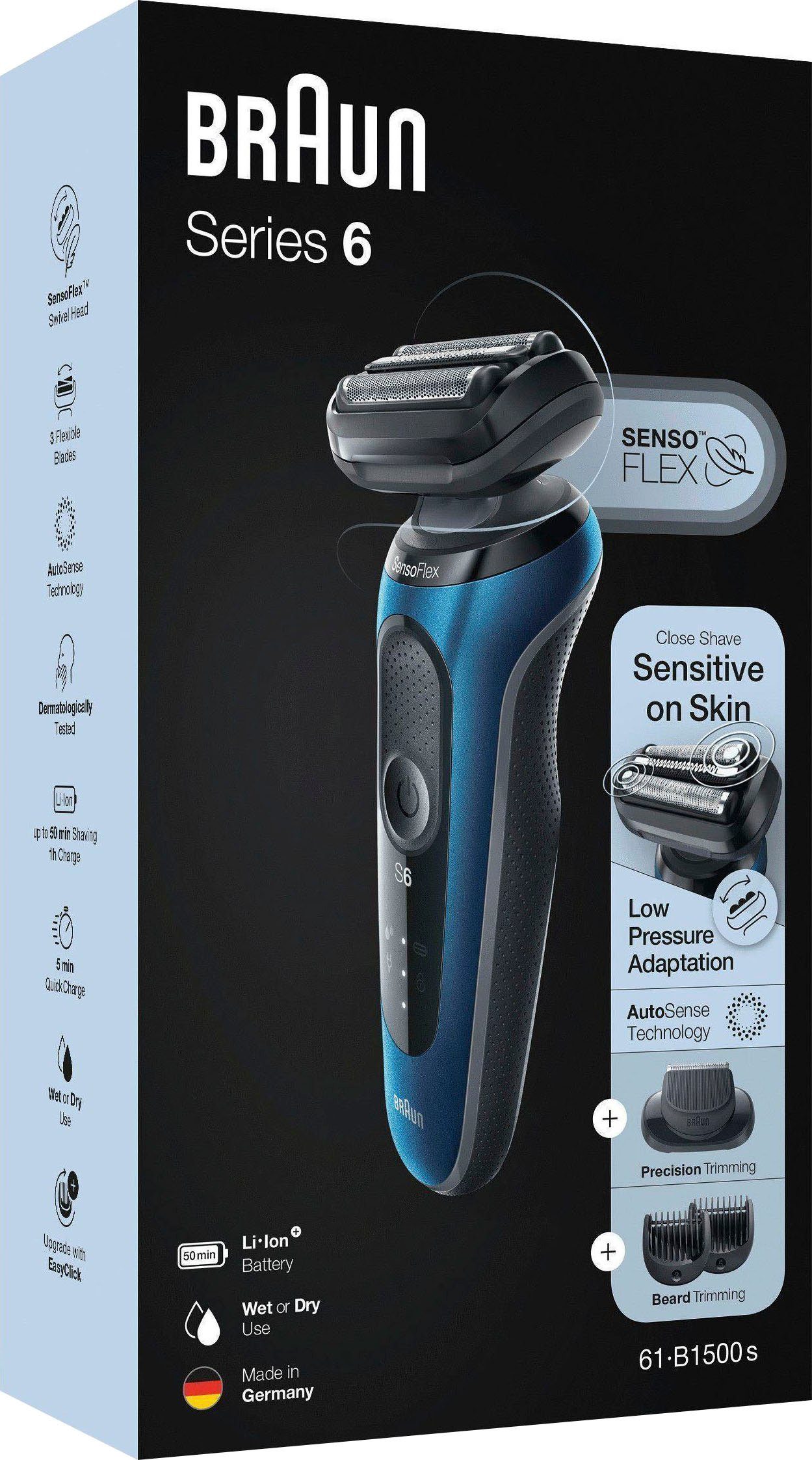 Braun Elektrisch scheerapparaat Series 6 61-B1500s EasyClick-baardtrimmer-opzet, Wet&Dry