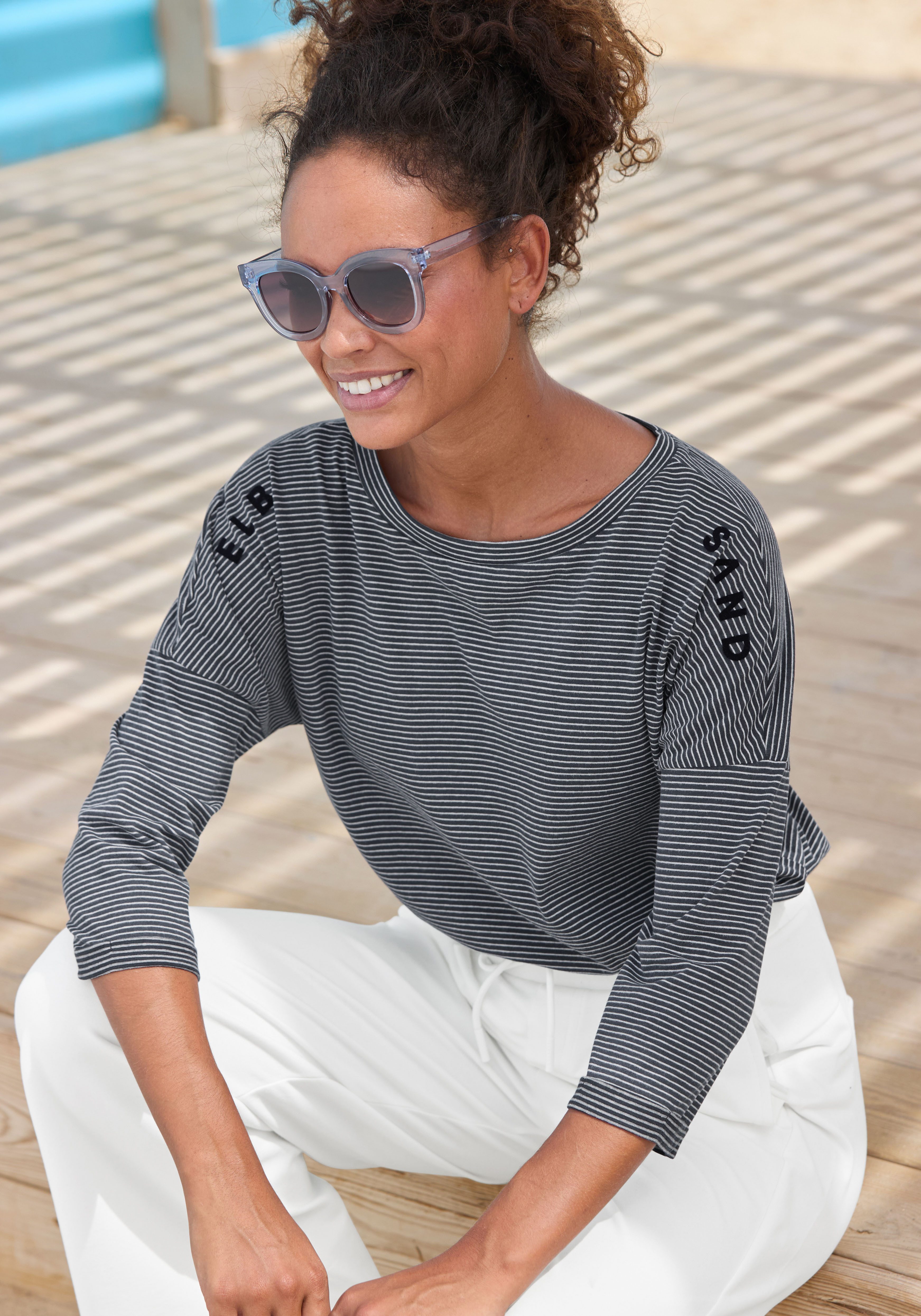 Elbsand Shirt met 3/4 mouwen Veera met logo-print en overlappende schouders, casual shirt