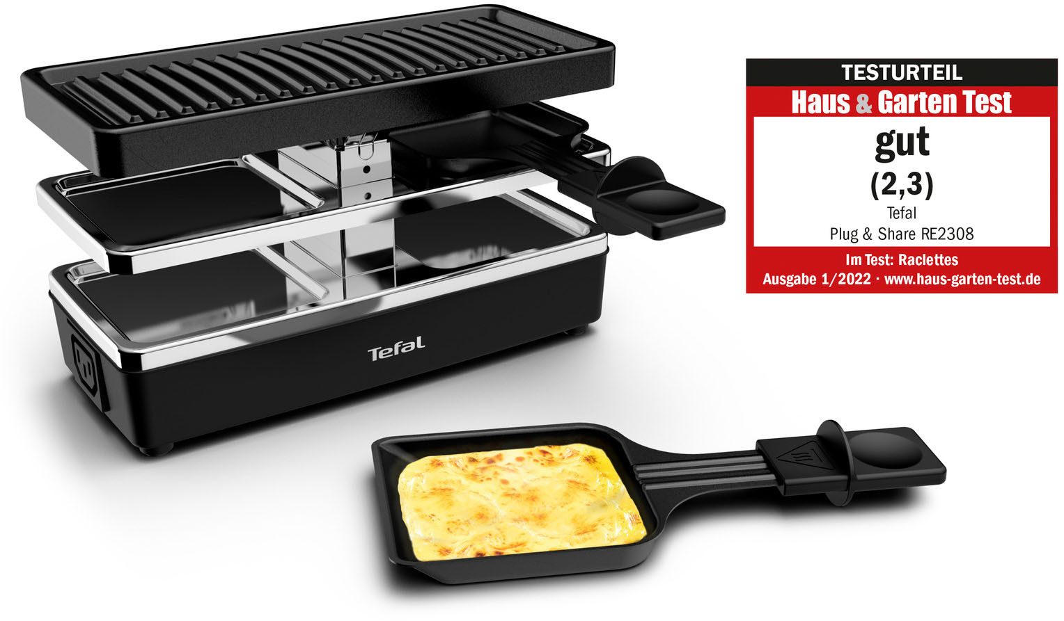 Tefal Raclette Plug&Share, mit Erweiterungsmöglichkeit, abnehmbares Kabel 2 pannetjes, grillplaat, afneembare kabels, re2308