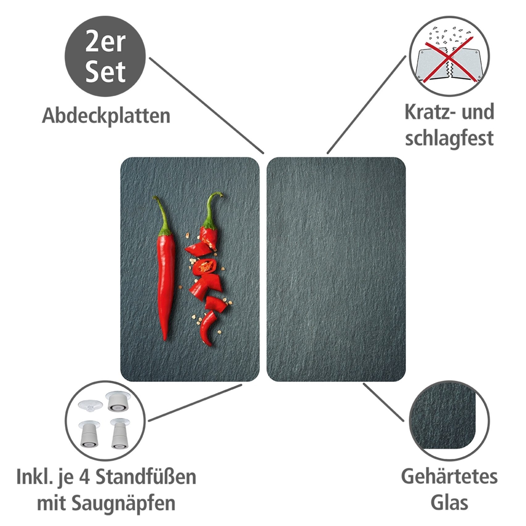 WENKO Kookplaatdeksel Universeel model Cayenne van gehard glas van wenko (set, 2-delig)