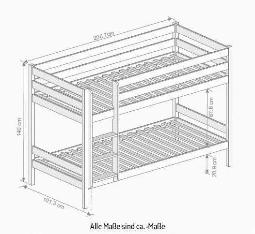 Relita Stapelbed Lupo gemaakt van massief beuken, in verschillende versies