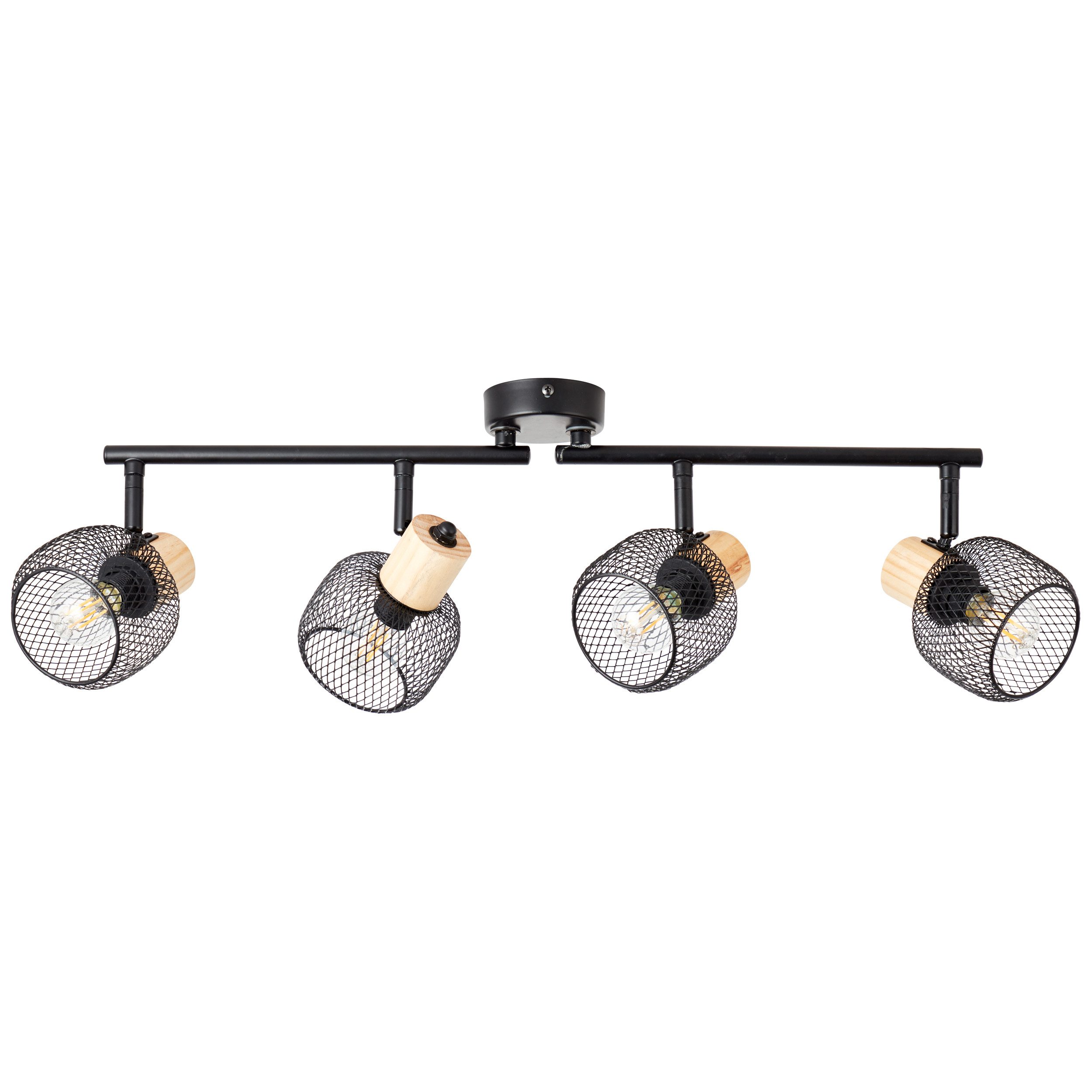 Brilliant Leuchten Plafondspot Giada Spotbuis 4-vlamig, 74 cm, E14, schwenkbaar, metaal/hout, zwart/bruin (1 stuk)