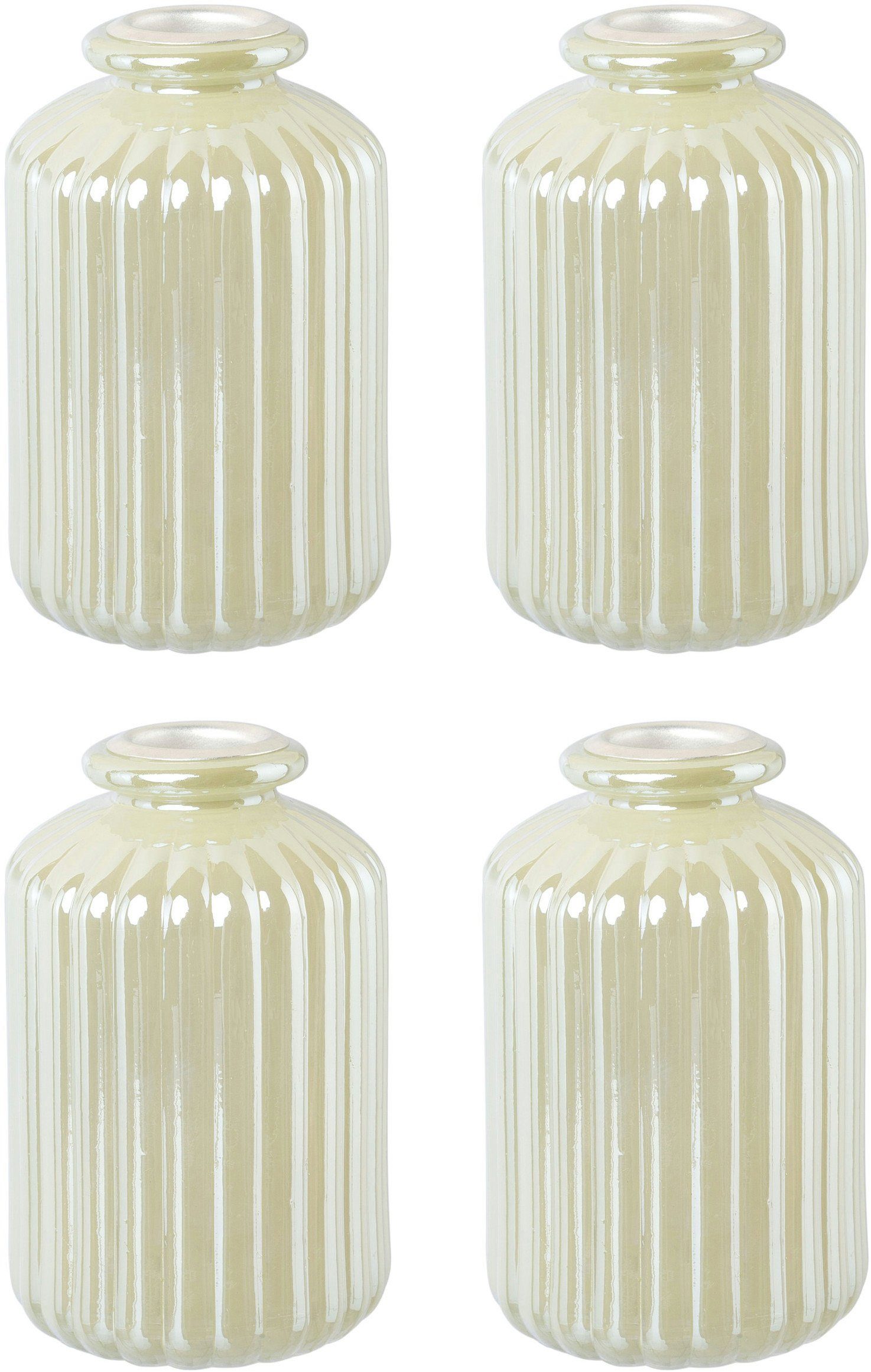 Creativ deco Kandelaar Kerst versiering Glas met mooie reliëfstructuur (4 stuks) kaarsenhouders groen