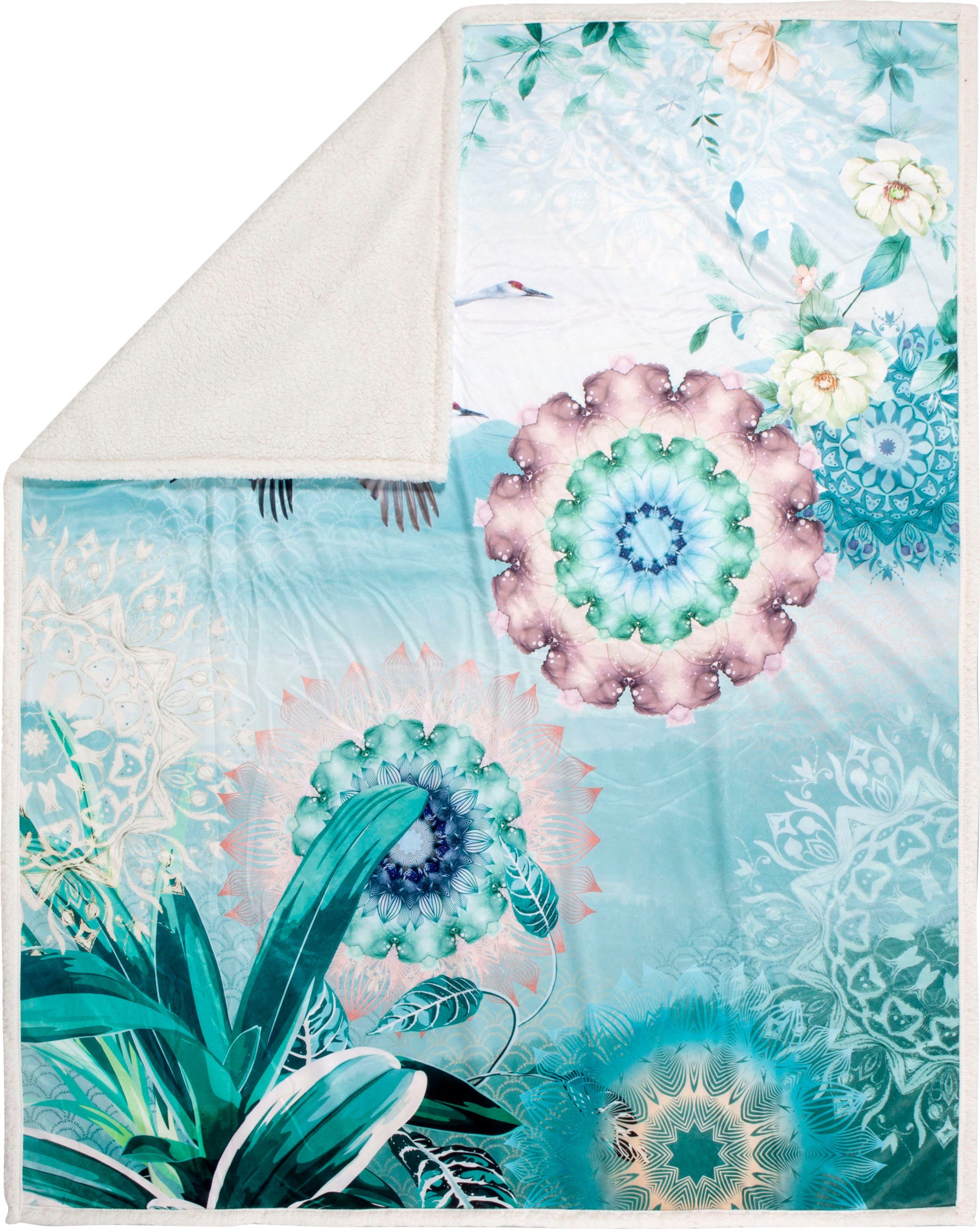 hip Plaid Bindi Zeer zacht, knuffeldeken, 130x160 cm, omkeerbaar, vogel, groen