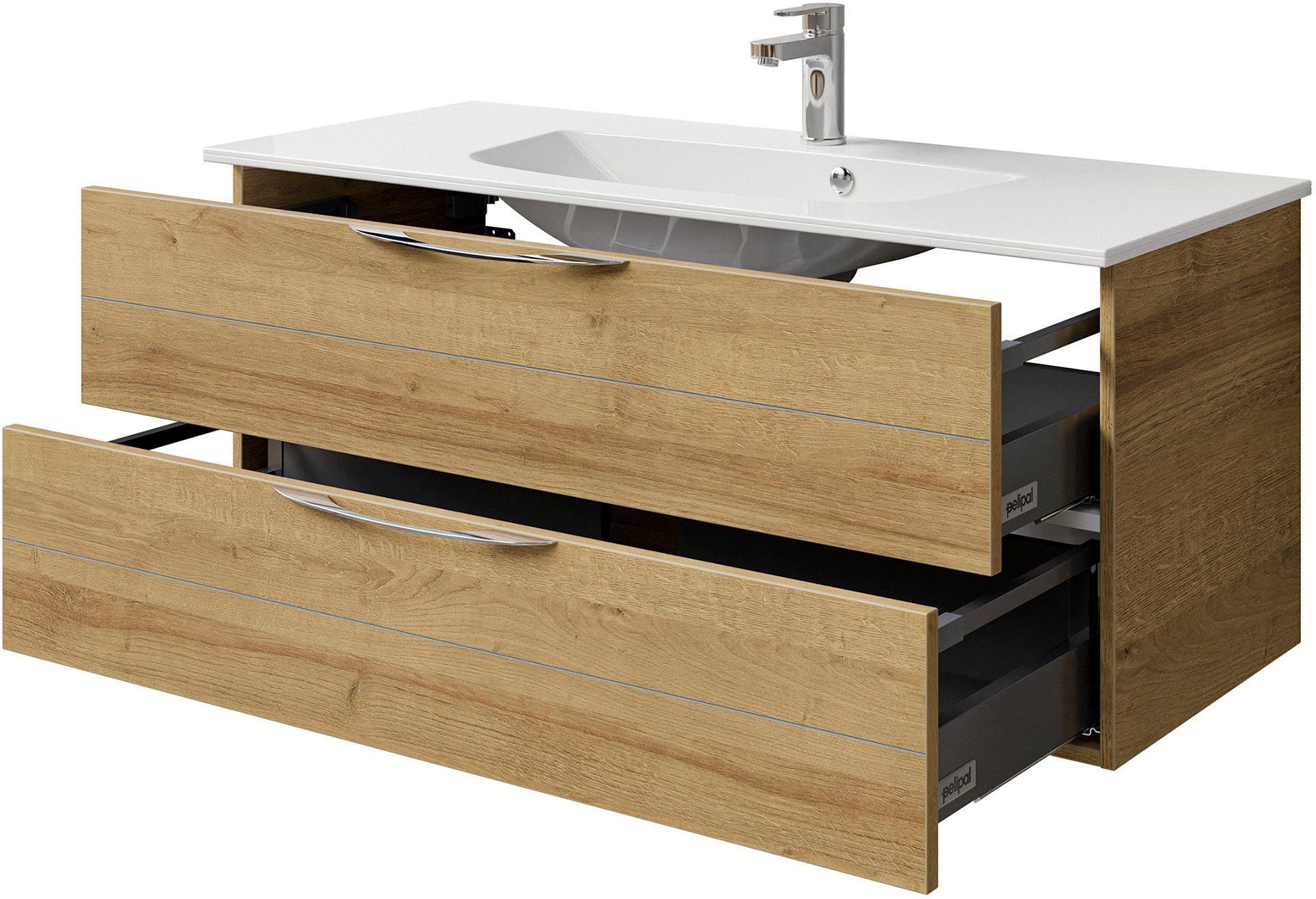 Saphir Wastafelonderkast Serie 6025 mineraalmarmeren wastafel met onderkast, 117 cm breed (2-delig)
