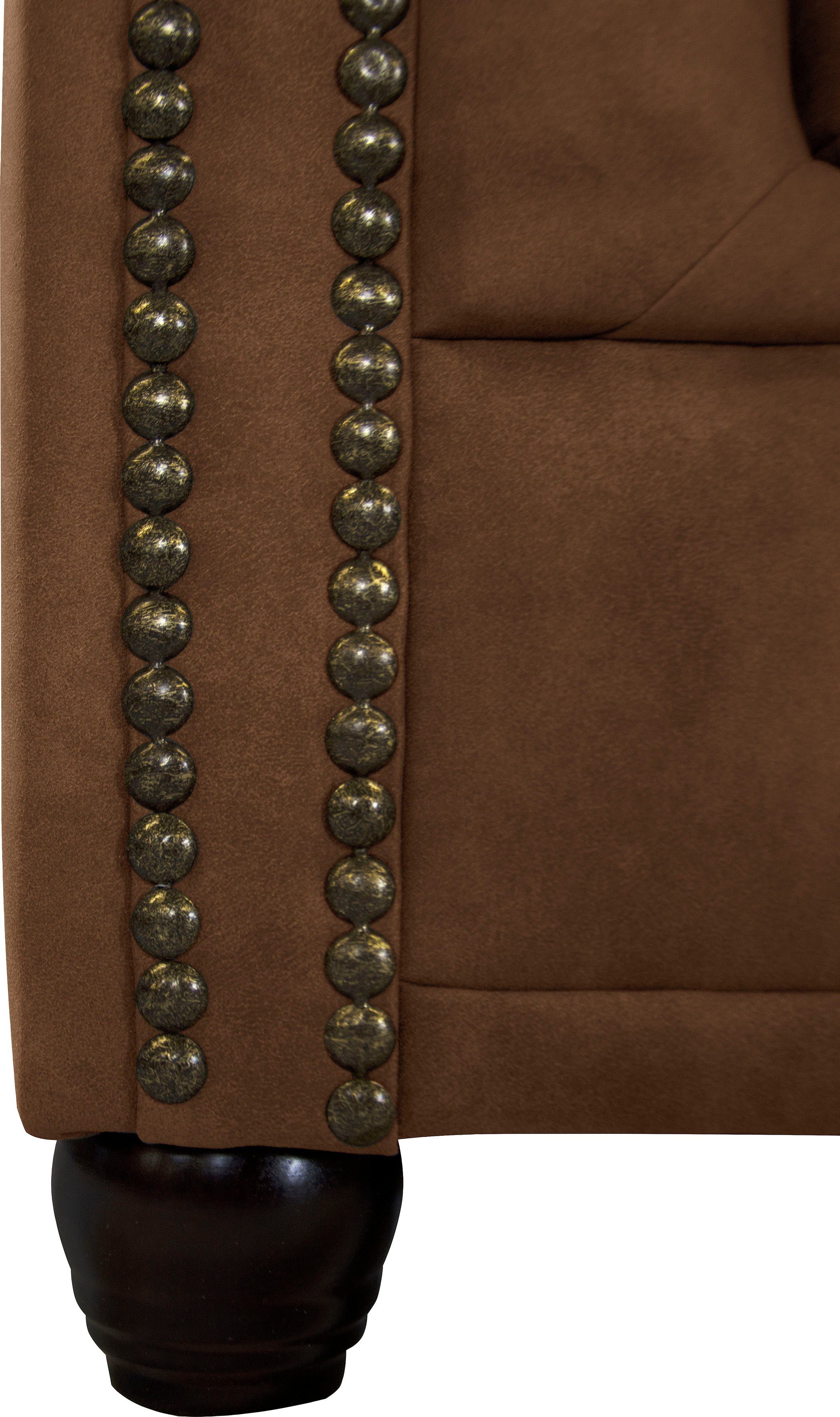 Home affaire Chesterfield-bank Rysum L-vorm Chesterfield-look met afsluitende ottomane