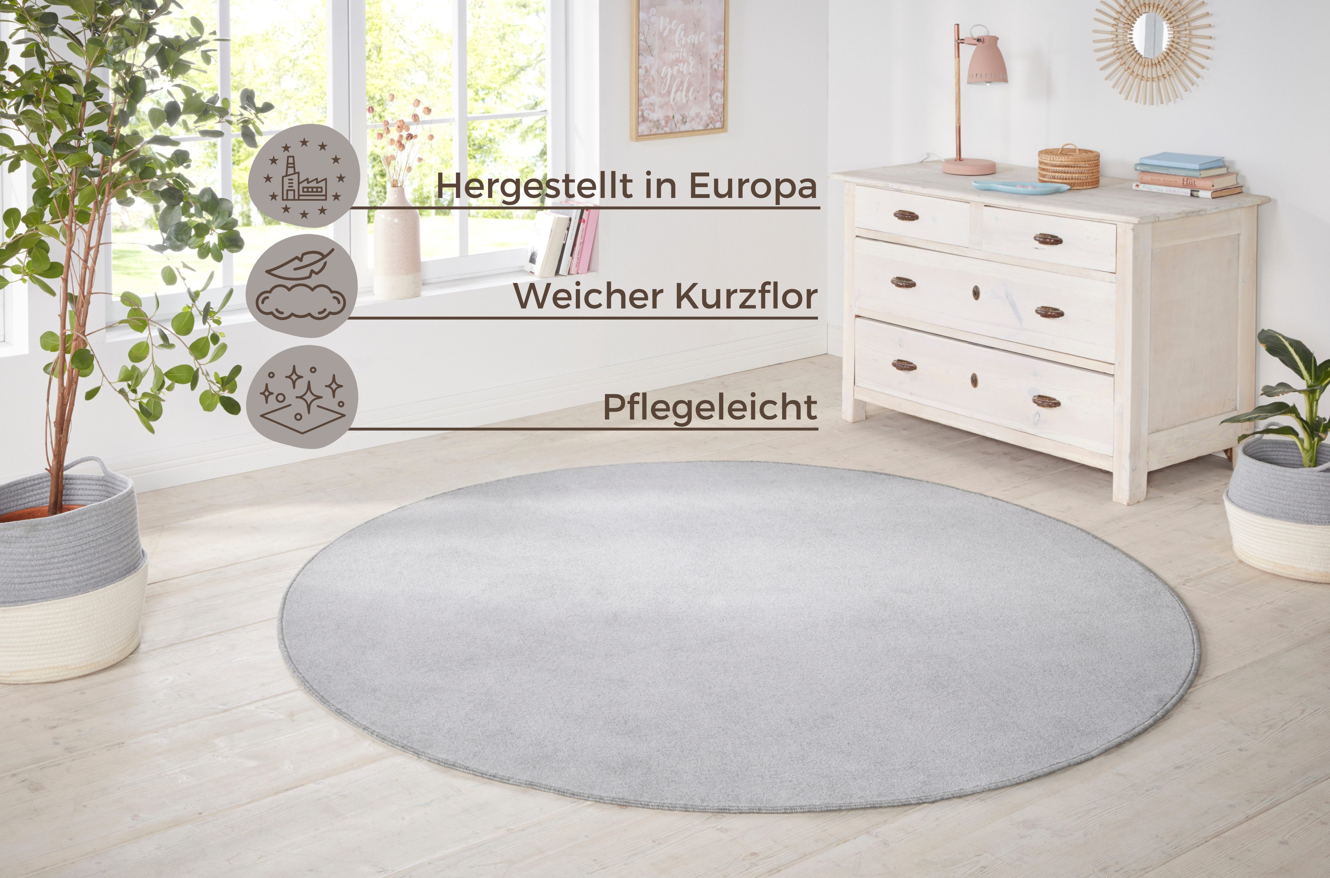 HANSE Home Vloerkleed Shashi Korte pool, unikleur, vloerkleed, zacht, eetkamer, kinderkamer, hal