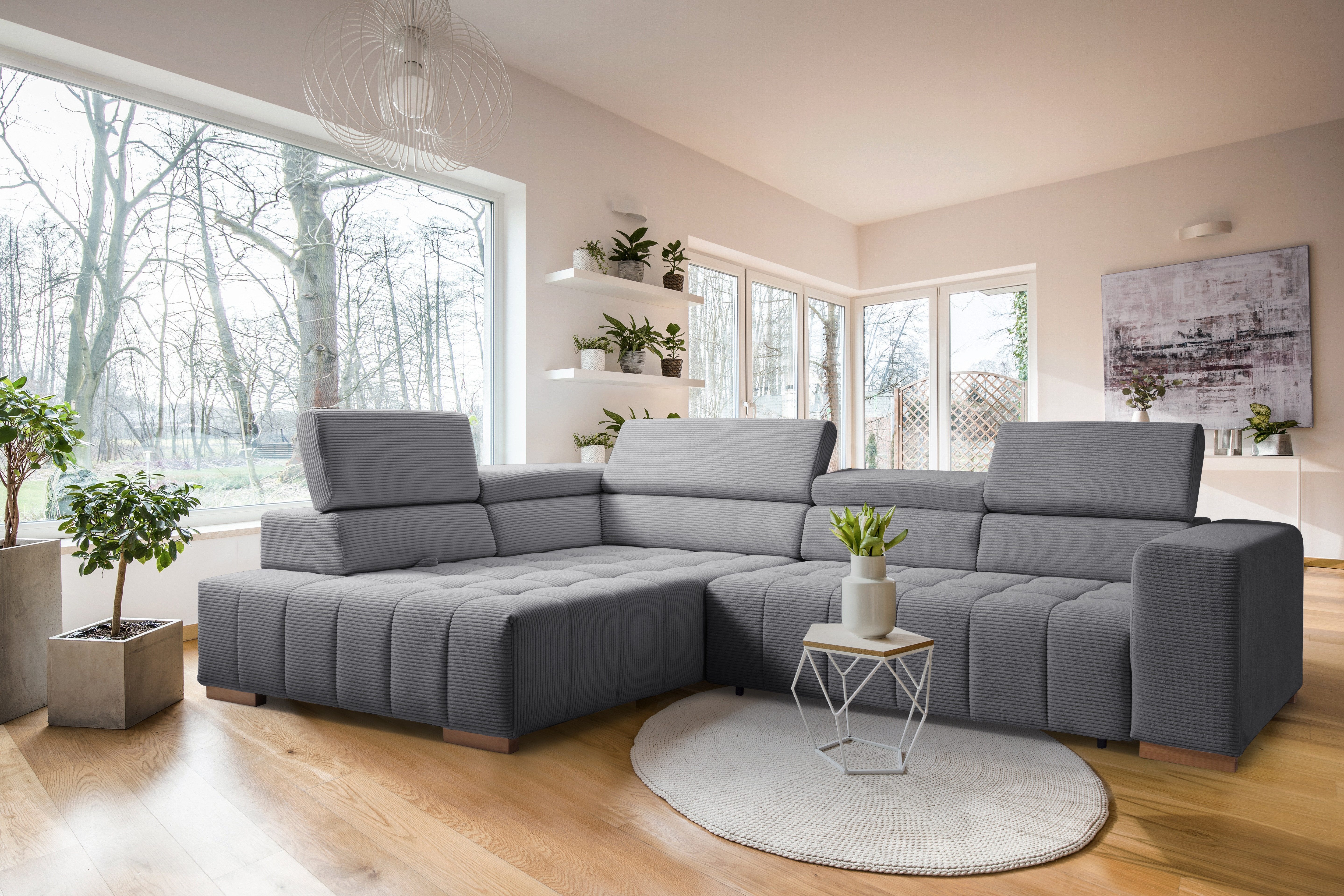 exxpo - sofa fashion Hoekbank Elianos, hoog zitcomfort, verfijnde kruisstepping in de zitting, L-vorm
