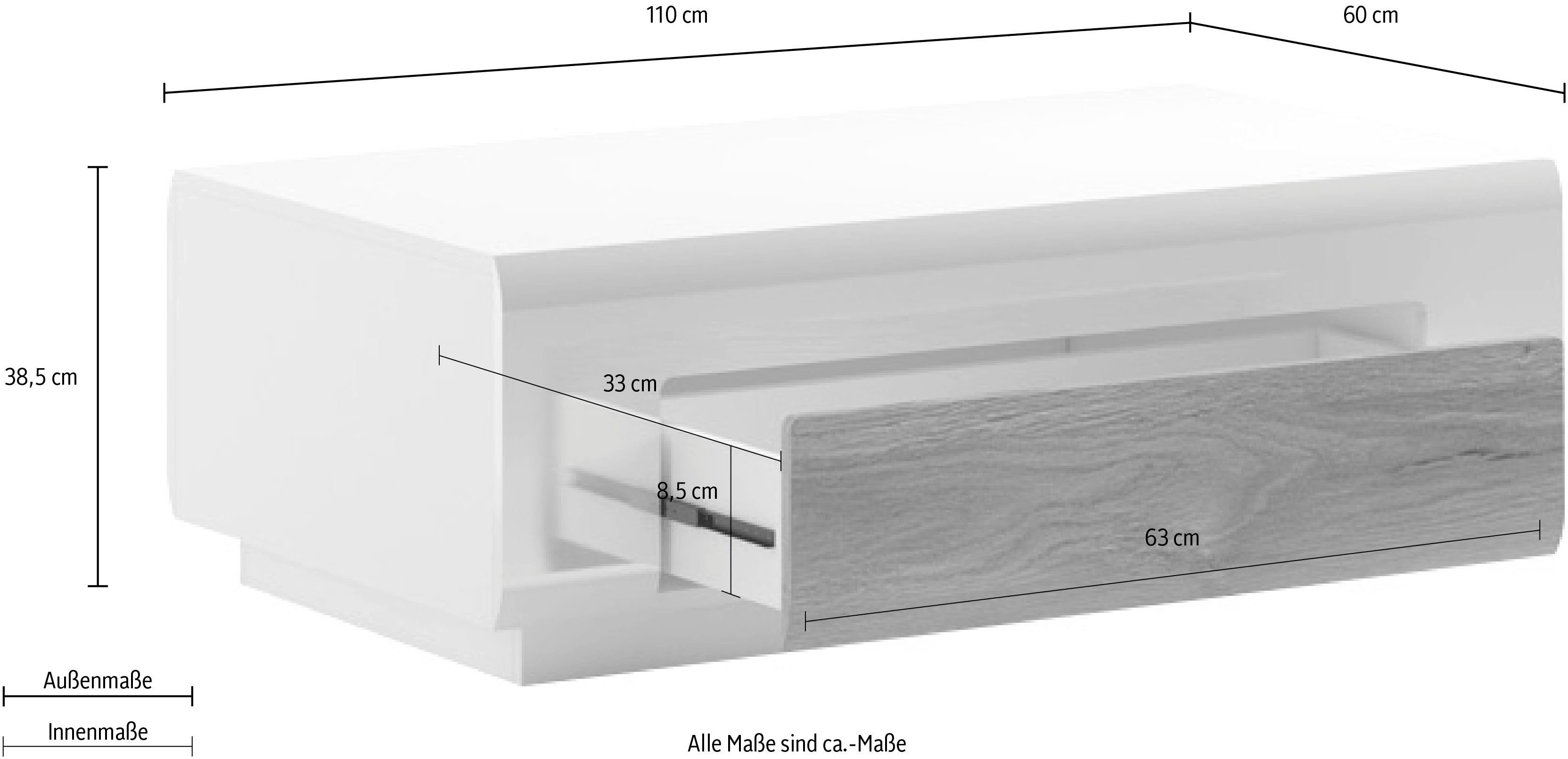 INOSIGN Salontafel Toledo, breedte 110 cm elegante salontafel met hoogglanselementen