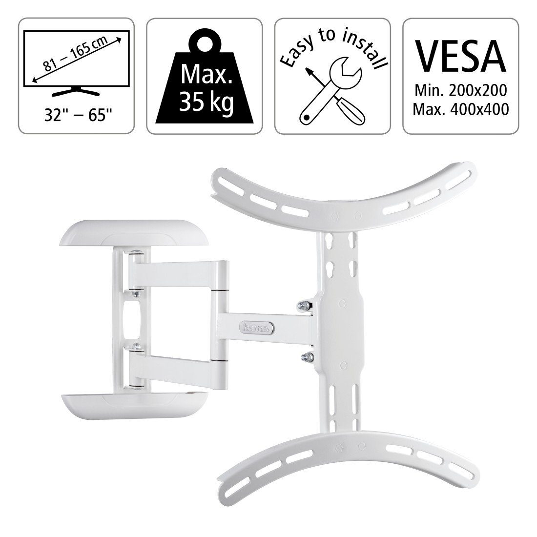 Hama Tv-wandhouder TV-beugel, kantelbaar, volledig beweeglijk, 81-165 cm (32"-65"), 43", 50", 55"