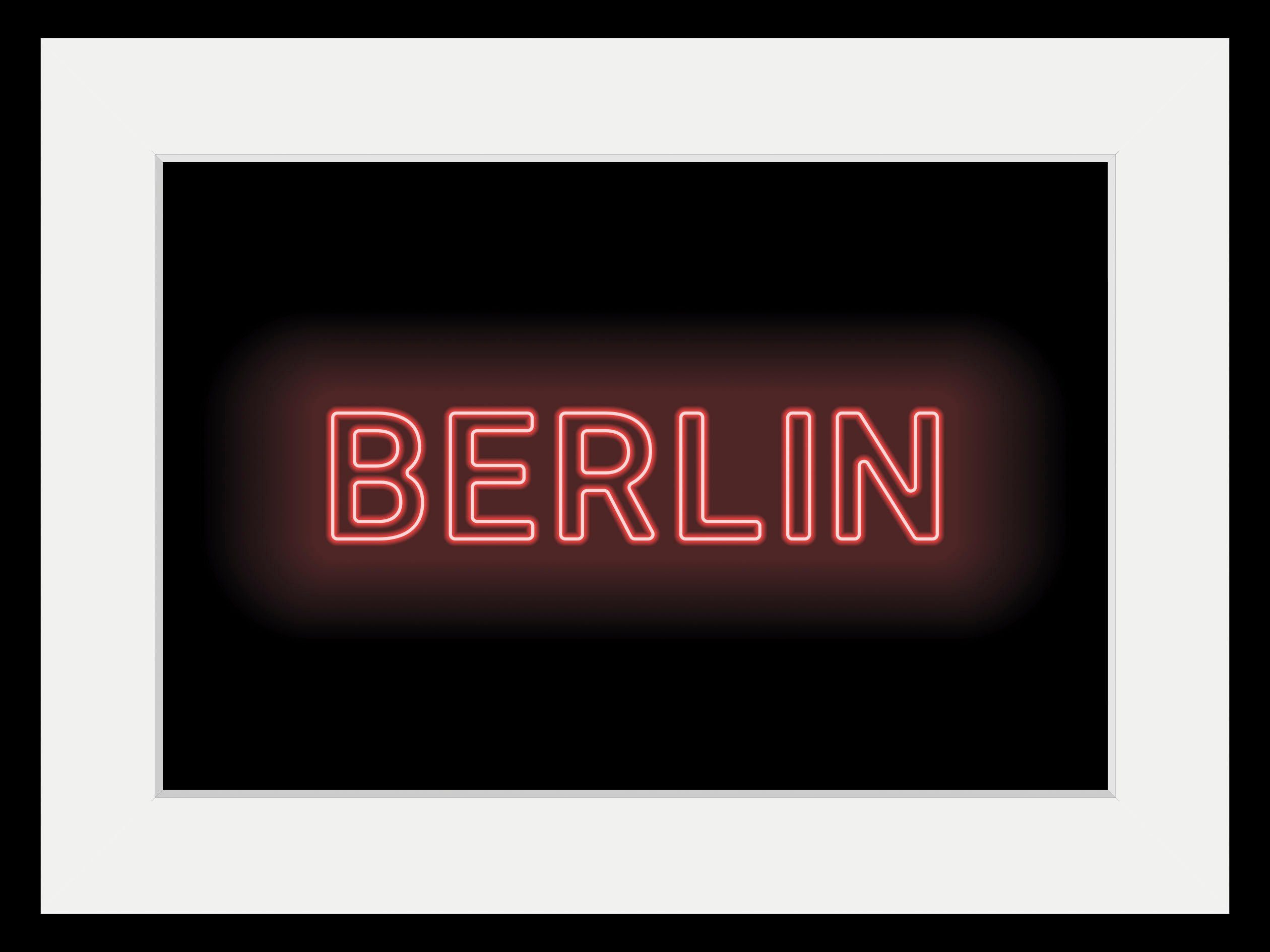 queence Wanddecoratie BERLIN LIGHTS HD premium posterdruk incl. houten lijst (1 stuk)
