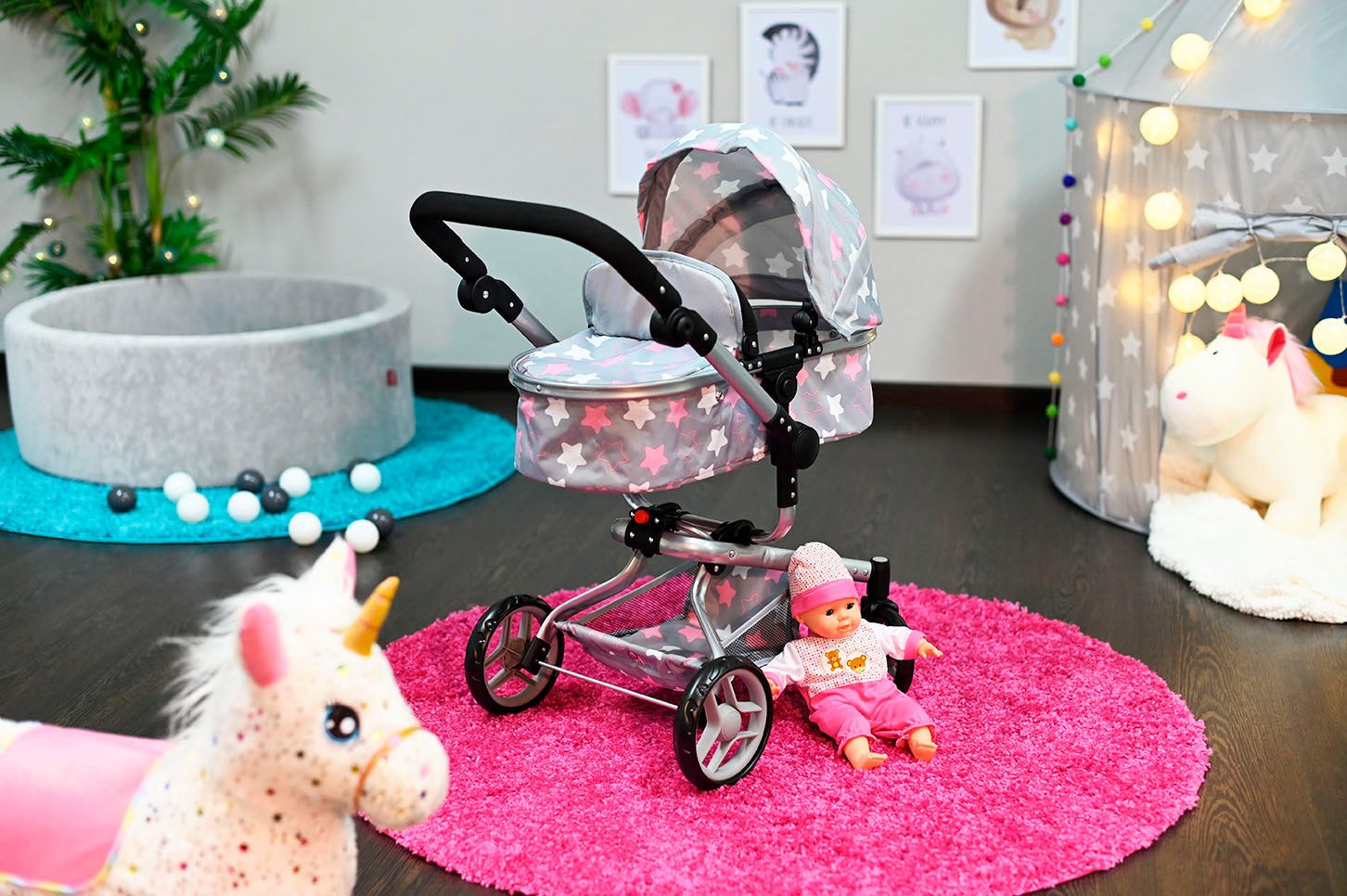 Knorrtoys® Combi-poppenwagen Boonk - star grey pink