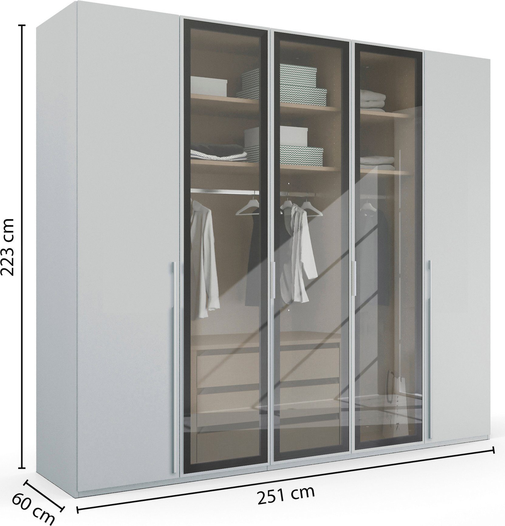 rauch Draaideurkast Kledingkast kast garderobe SKAT SHINE met hoogwaardige, transparant grijs glas inclusief uitgebreid toebehoren made in germany