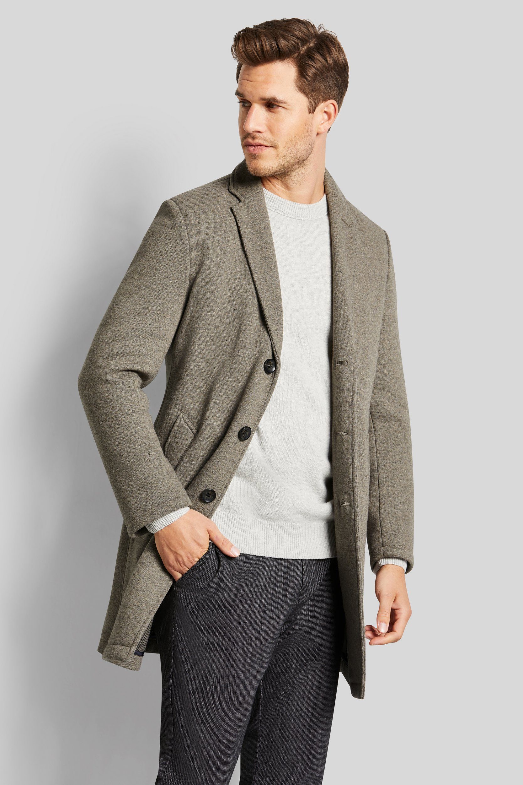 Bugatti Wollen jas met een fijne structuur kleding maat 52-smal bruin