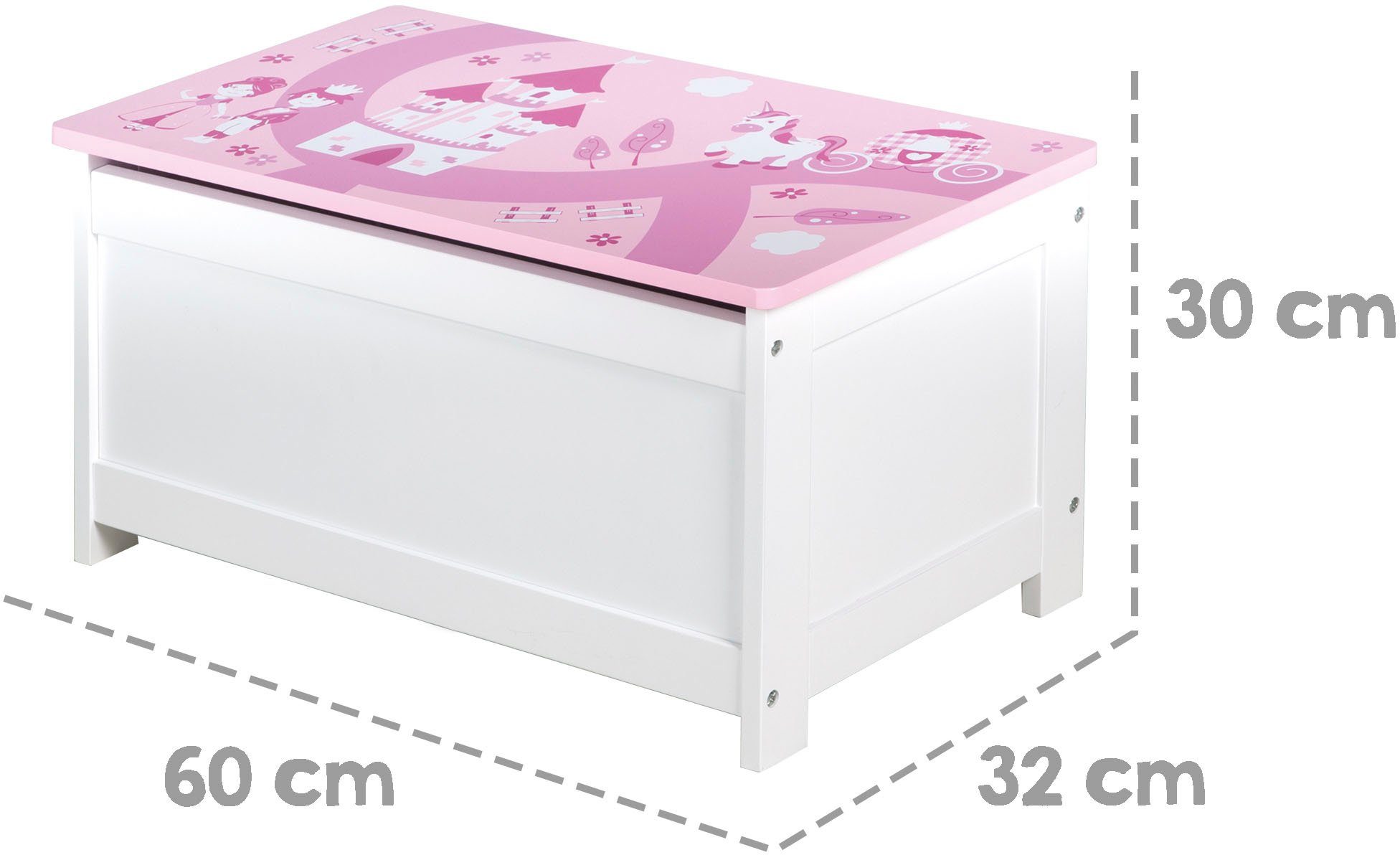 Roba® Dekenkist Kroon, roze/pink met dekselrem, voor de kinderkamer