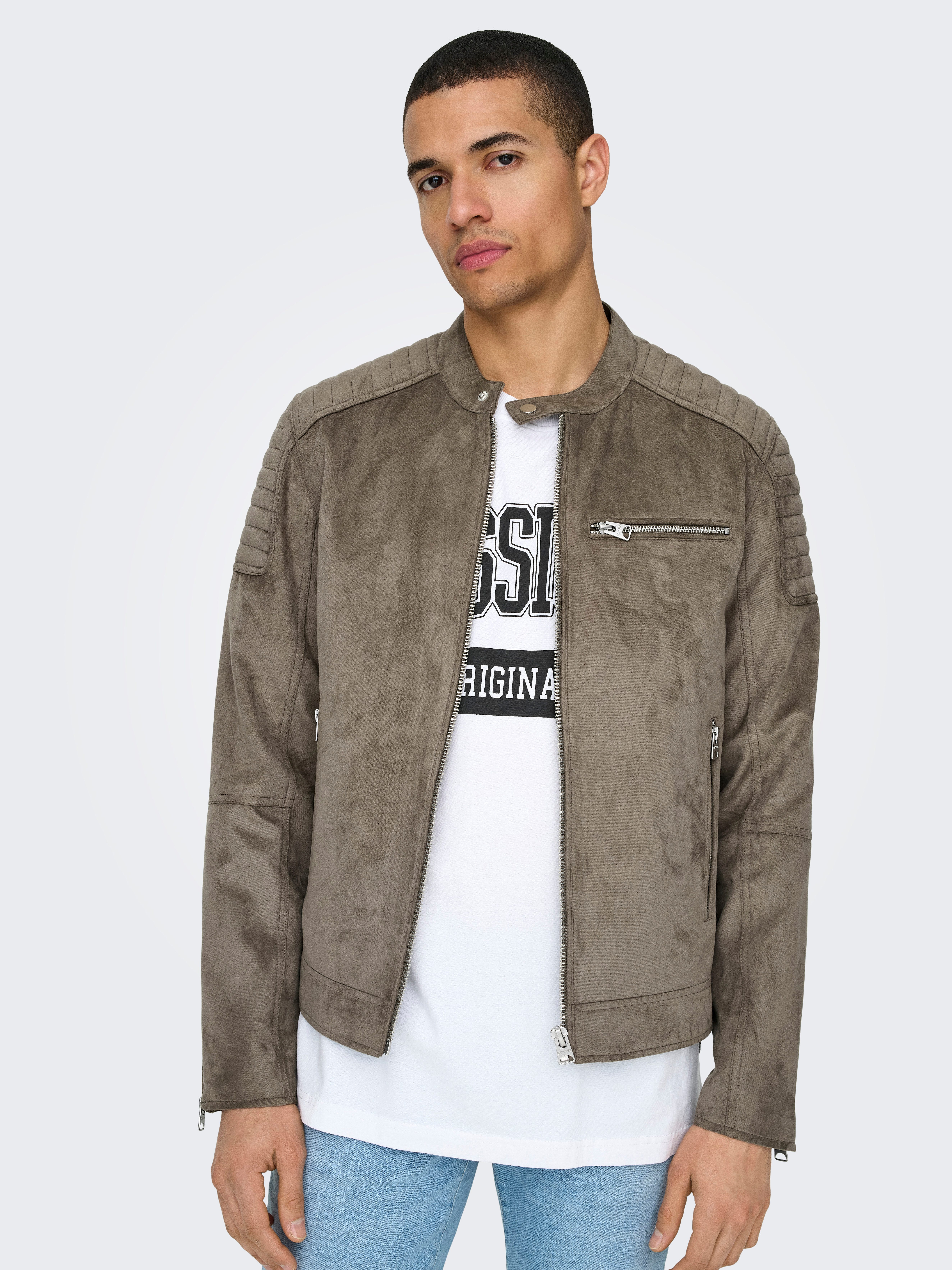 ONLY & SONS Imitatieleren jack ONSGUS FAUX SUEDE RACER JACKET OTW NOOS