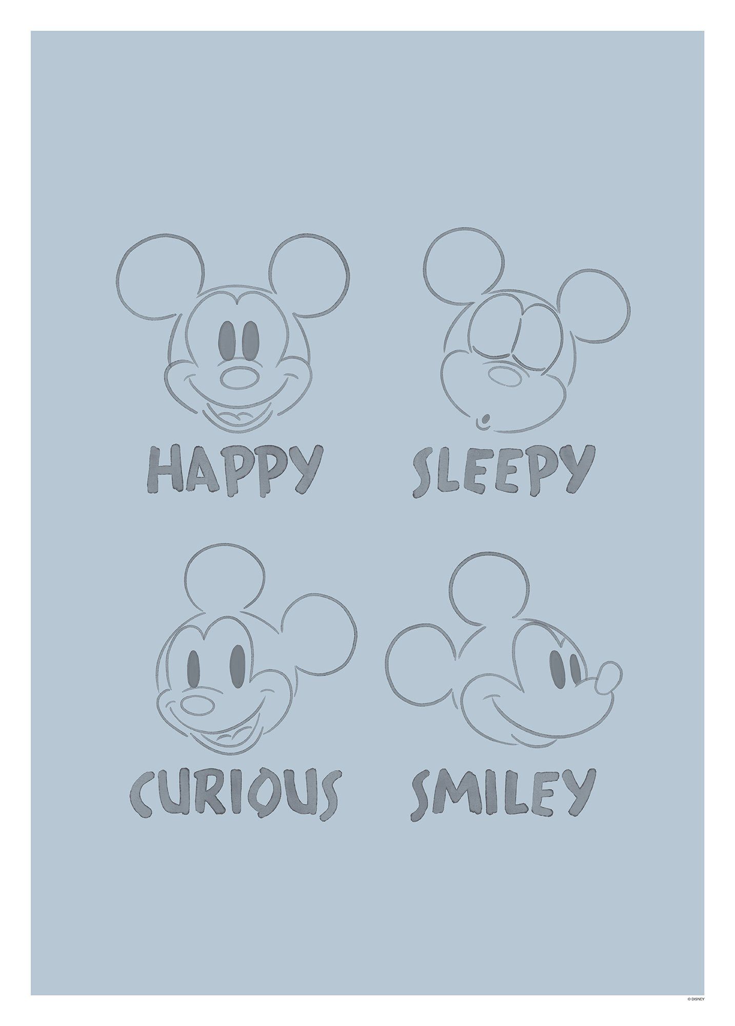 Komar Wanddecoratie Mickey Blue Emotions Wanddecoratie voor de kinderkamer - zonder lijst (1 stuk) deurposters maat 50 cm x 70 cm blauw