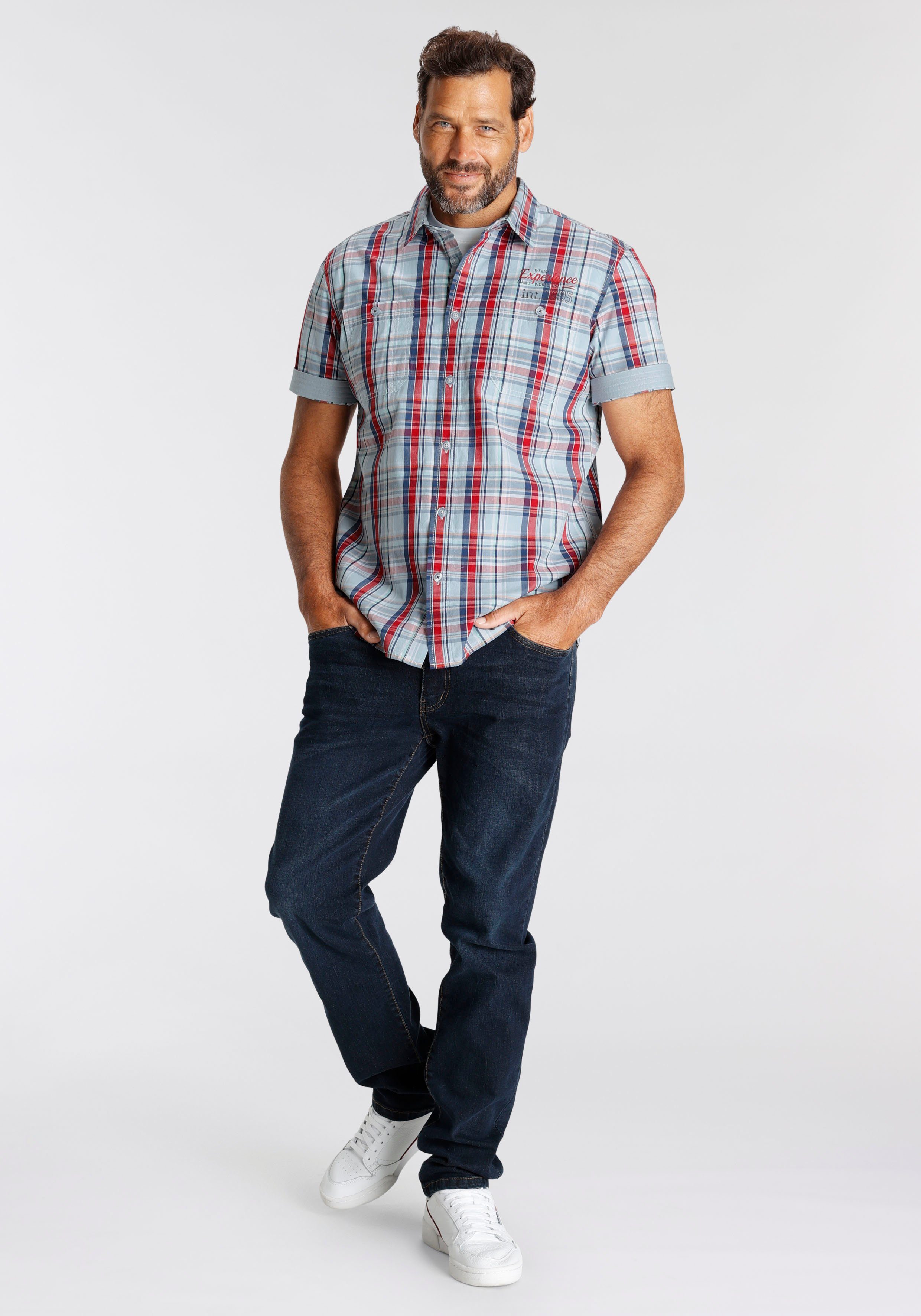 Man's World Overhemd met korte mouwen met kleine print op de borst