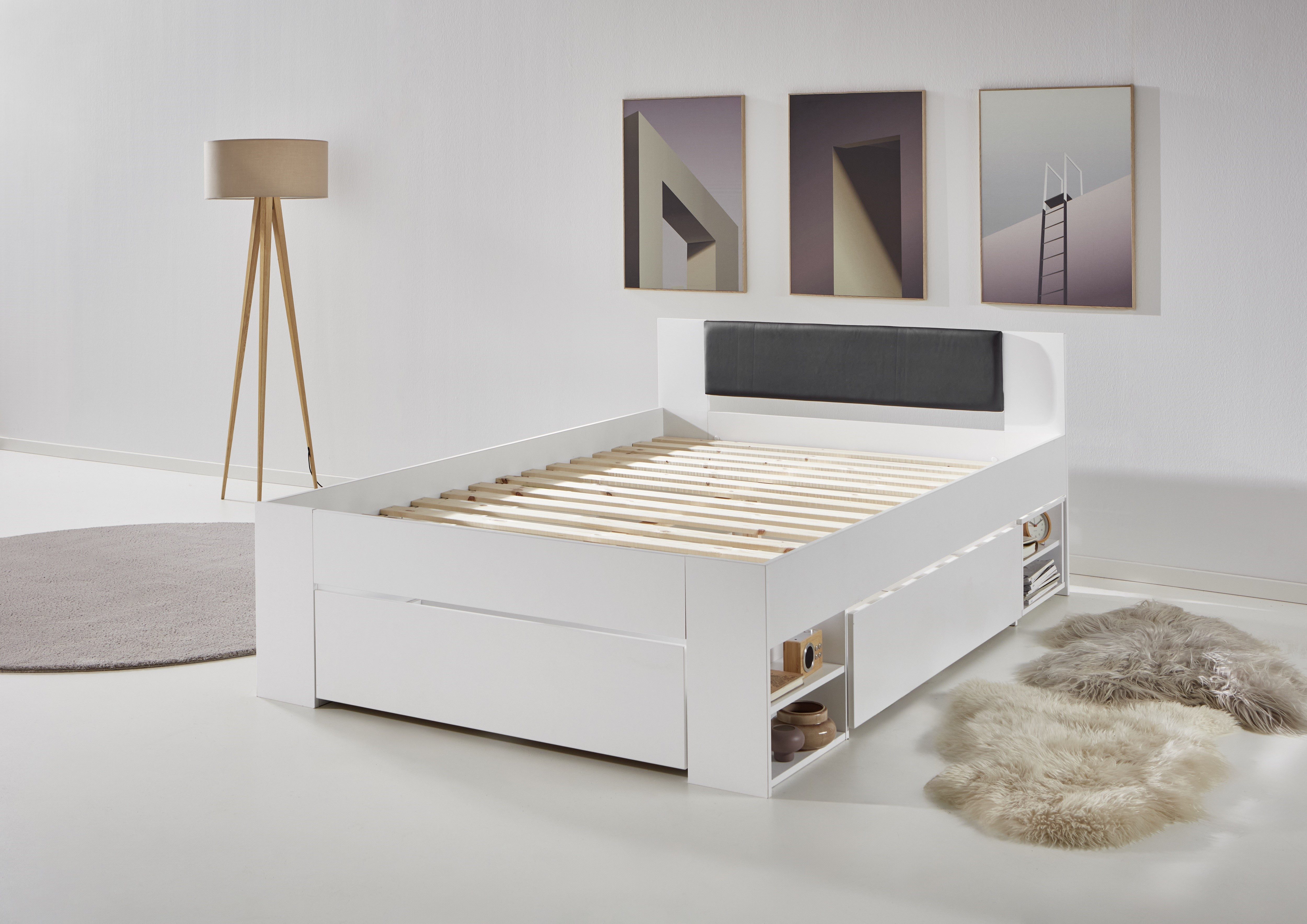 Relita Ledikant met bergruimte Stefan met grote lades en Nako op wielen, incl. latten met comfortabele lighoogte, verkrijgbaar in 2 breedtes en 2 kleuren