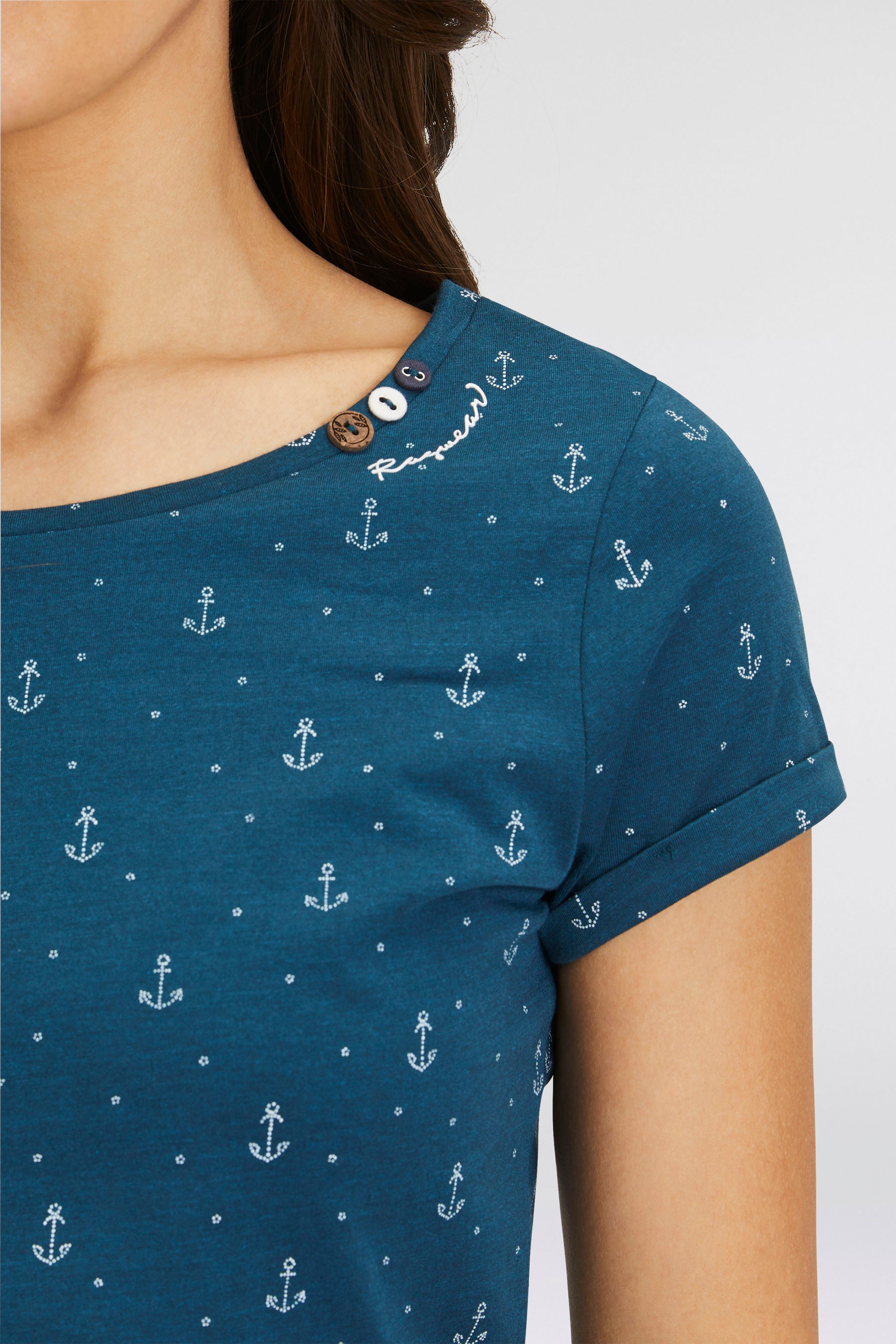 Ragwear T-shirt FLORAH A ORGANIC O met maritieme anker-print all-over