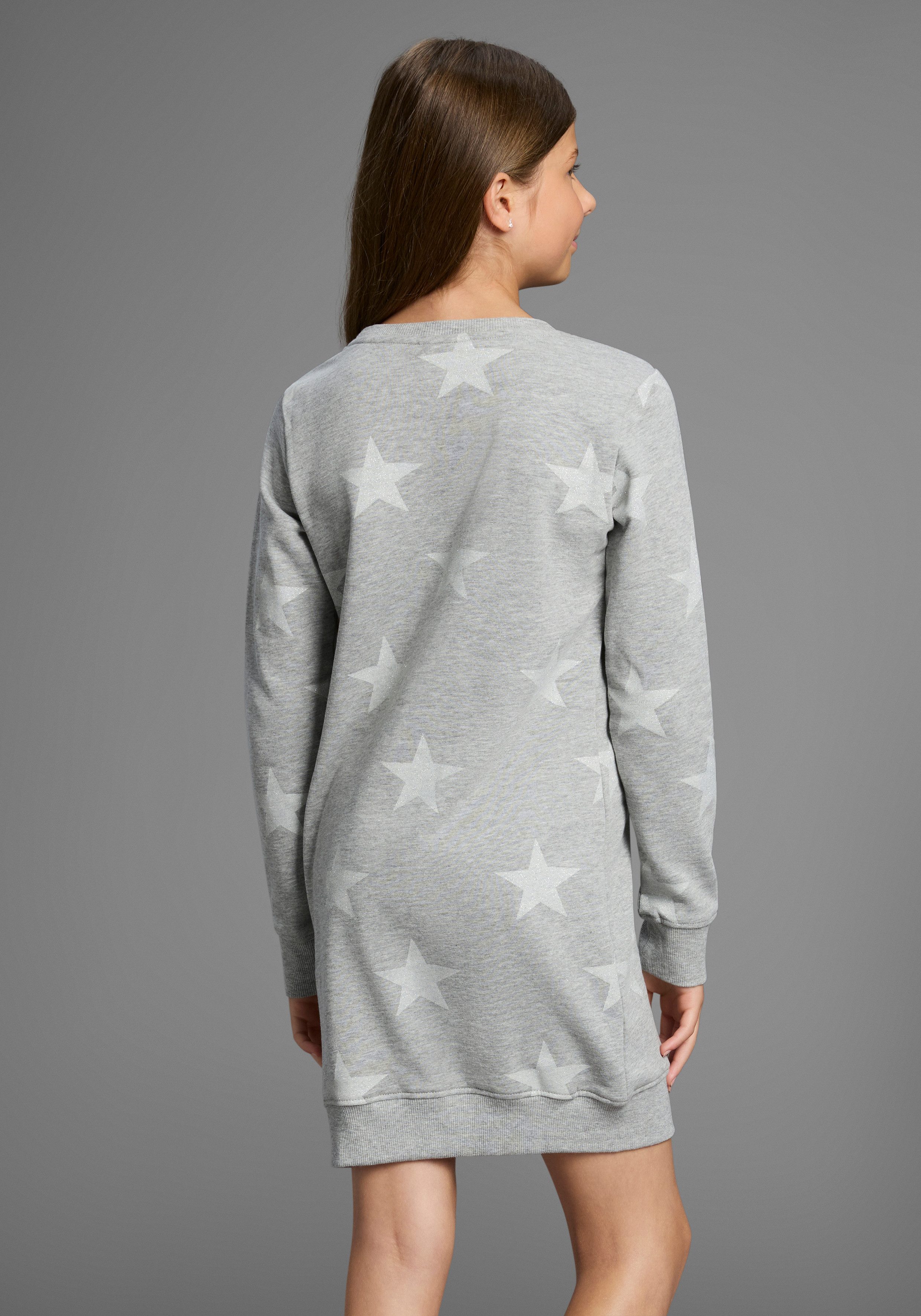 KIDSWORLD Sweatjurk Sterren-allover jurk voor dagelijks gebruik, ca. halverwege bovenbeen lengte, sportieve touch
