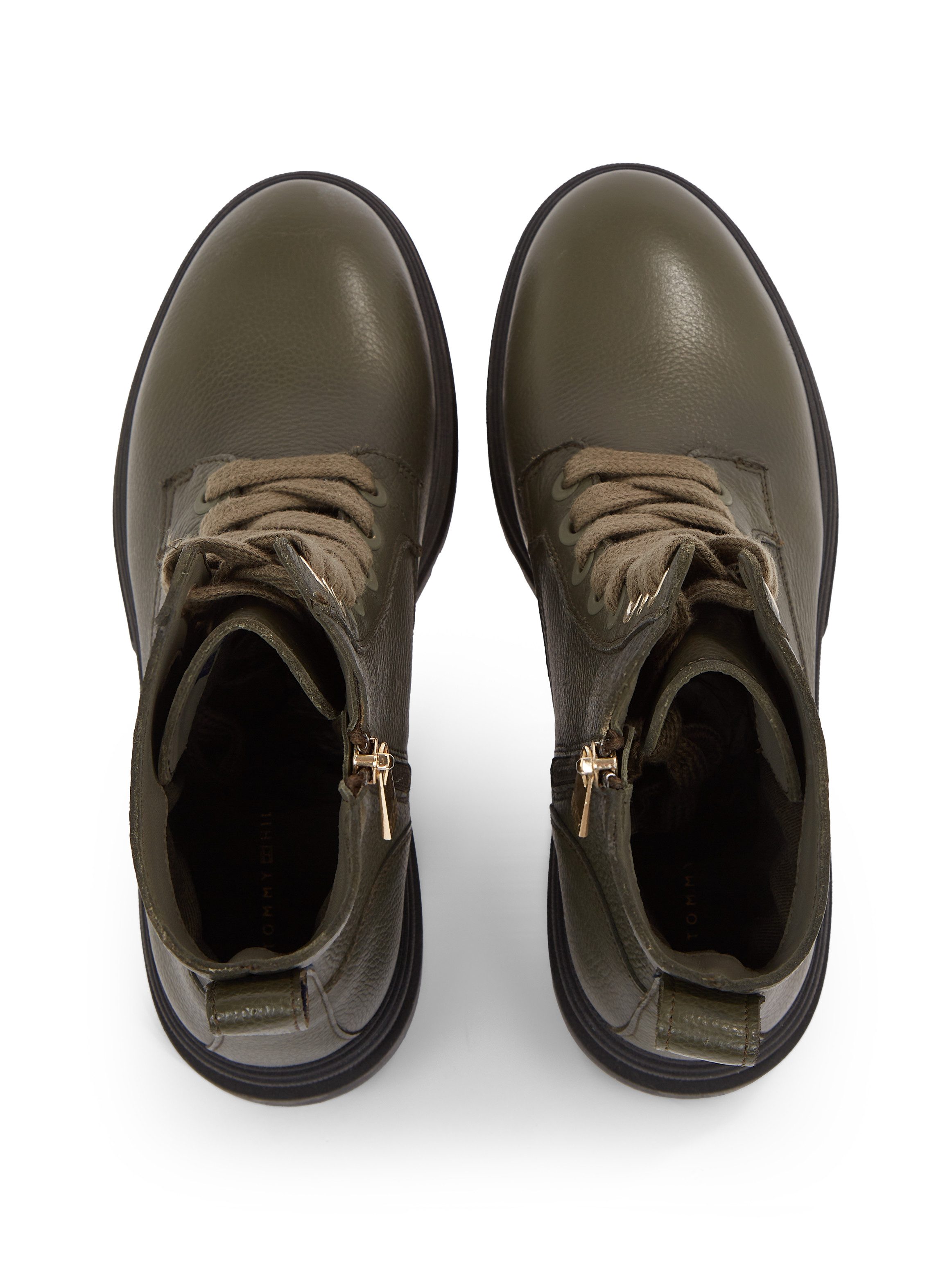 Tommy Hilfiger Veterschoenen BICOLOR LEATHER LACE-UP , plateau, veterschoenen, chunky boots, goudkleurige logo tekst