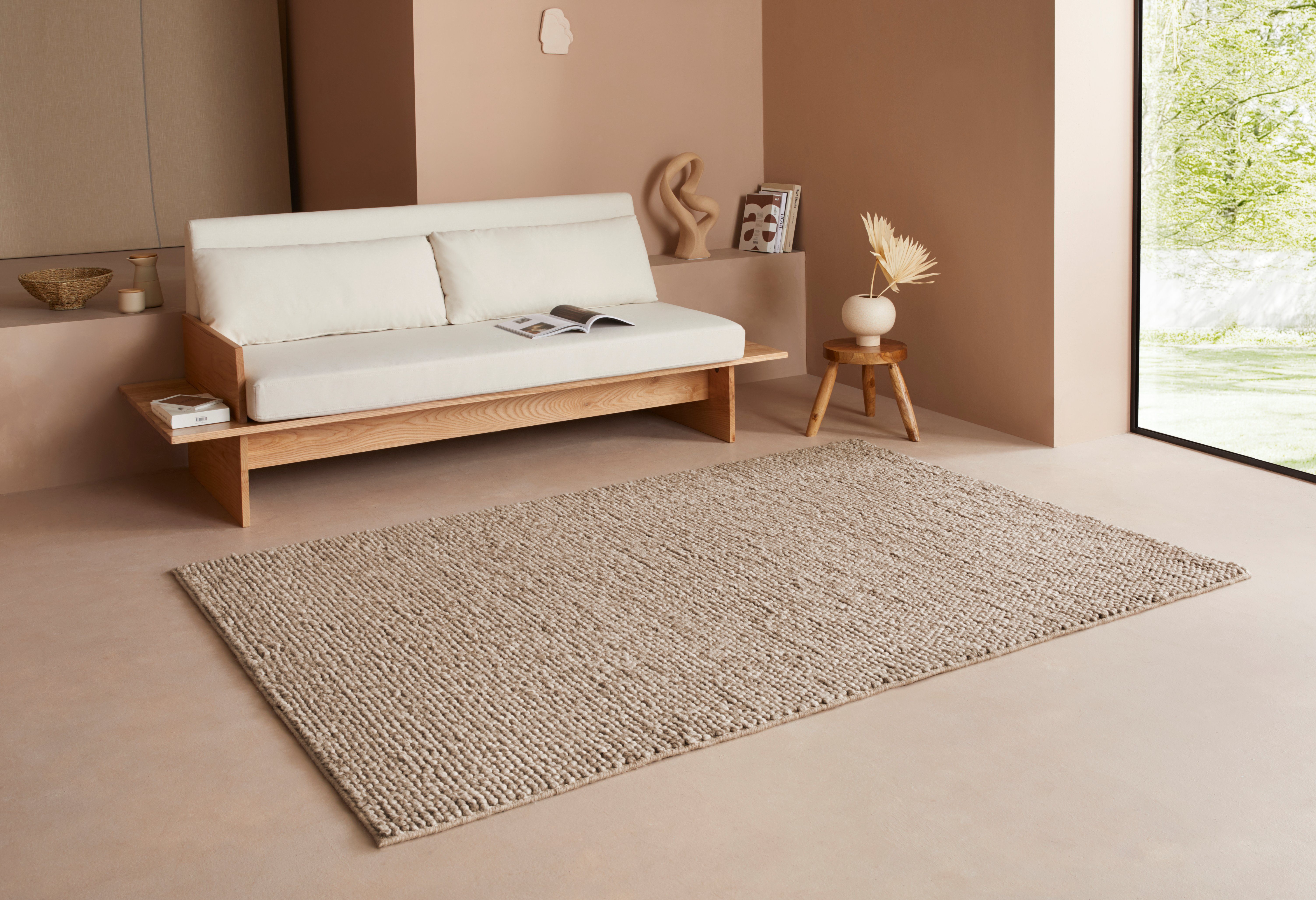 LeGer Home by Lena Gercke Wollen kleed Ainhoa, handgeweven, wol uni, wol, handgeweven vloerkleed, woonkamer, slaapkamer, eetkamer
