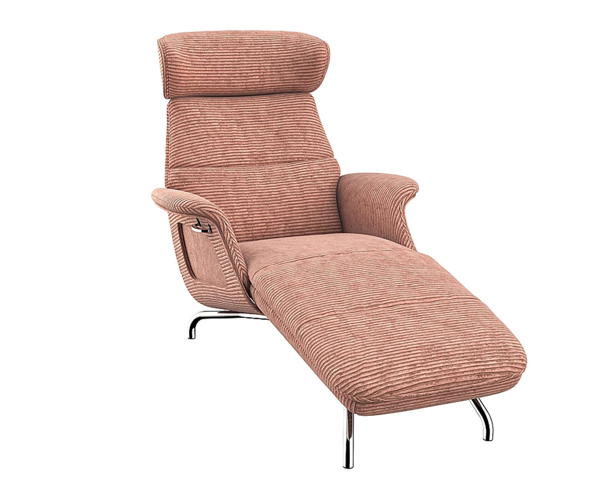 FLEXLUX Loungestoel Clement chaise longue, relaxstoel, ligstoel Rug- en hoofdsteunverstelling, armleuning gepolsterd geolied, voet van aluminium roze,