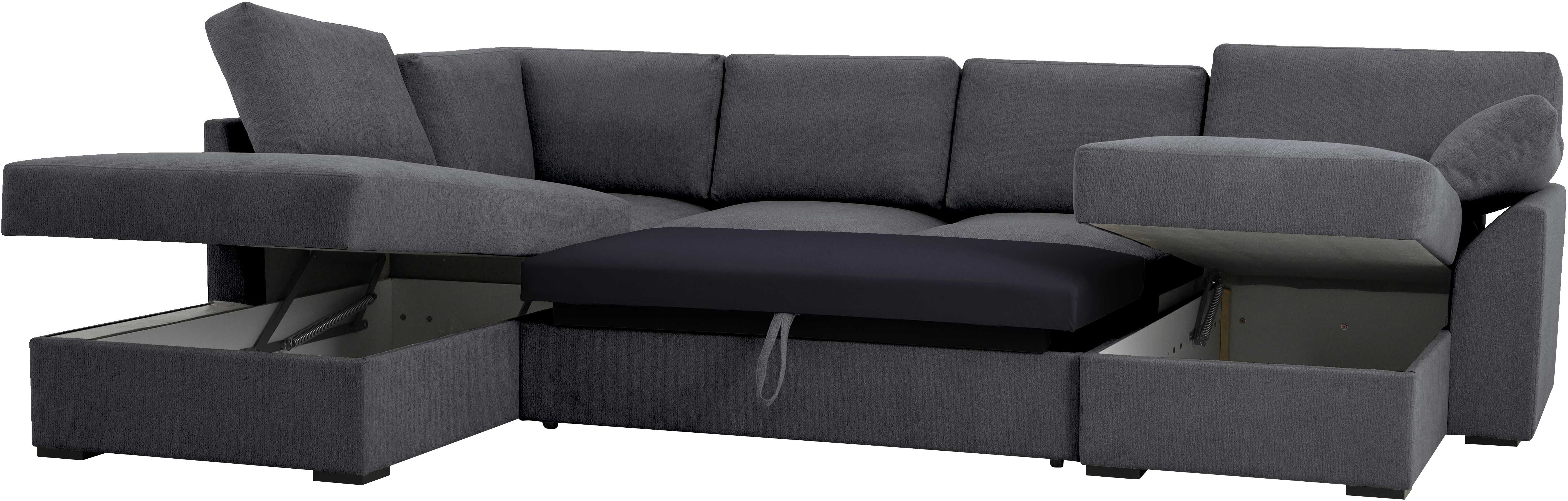 Home affaire Zithoek Citry Breedte 309 cm, chenille, bedfunctie, bedlade, U-vorm