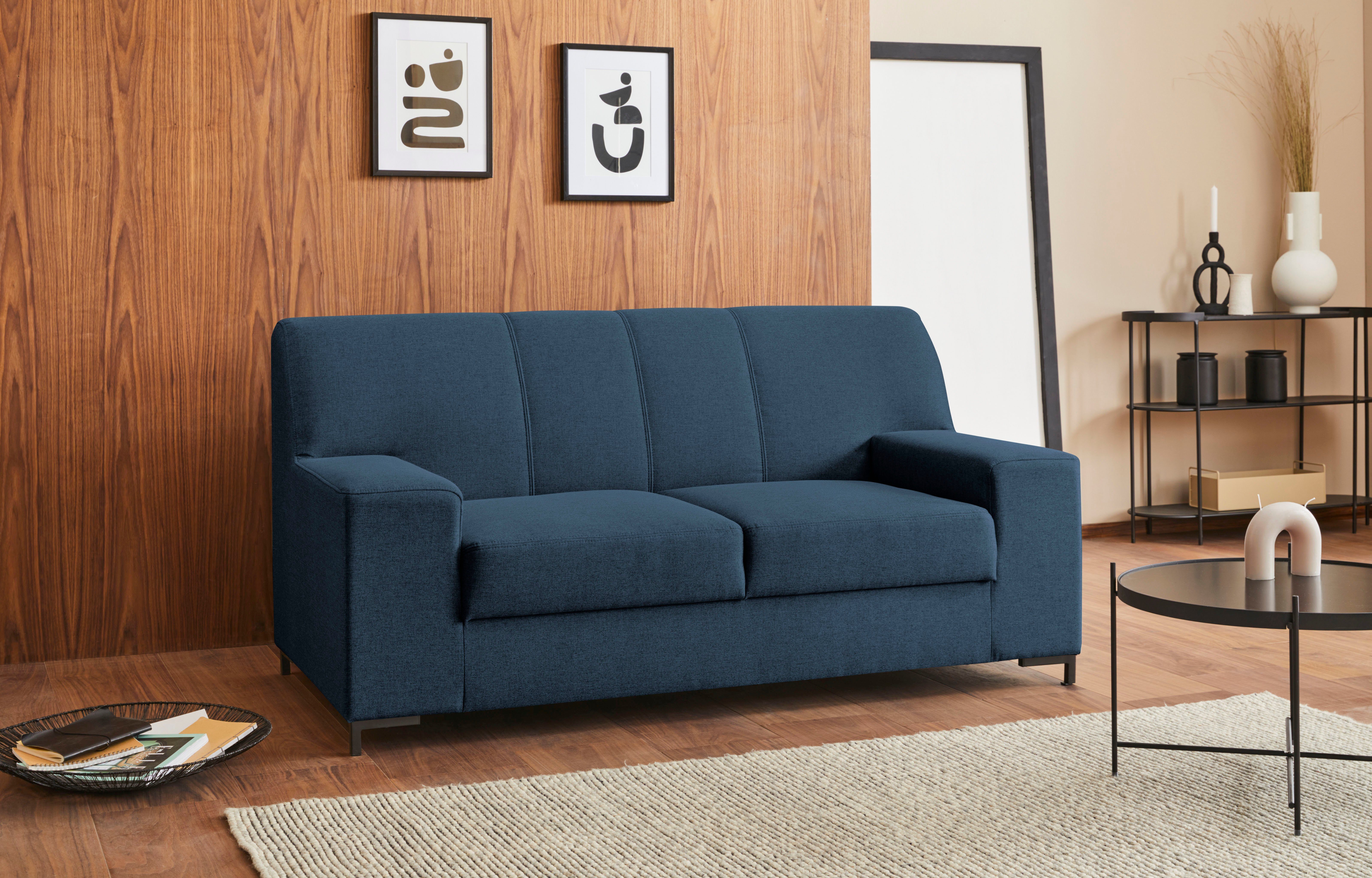 DOMO collection 2-zitsbank Ledas kubisch en comfortabel, platte armleuningen, elegante voet,