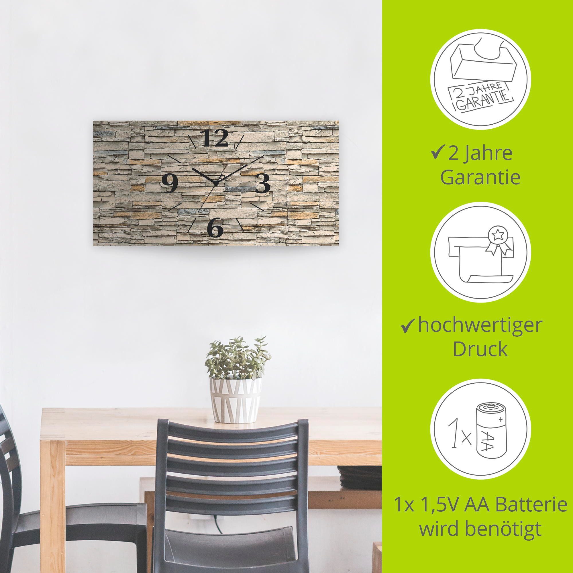 Artland Wandklok Bruine oude tegelmuur 3d-look geschulpt, met kwarts- of radiografisch uurwerk, verschillende maten