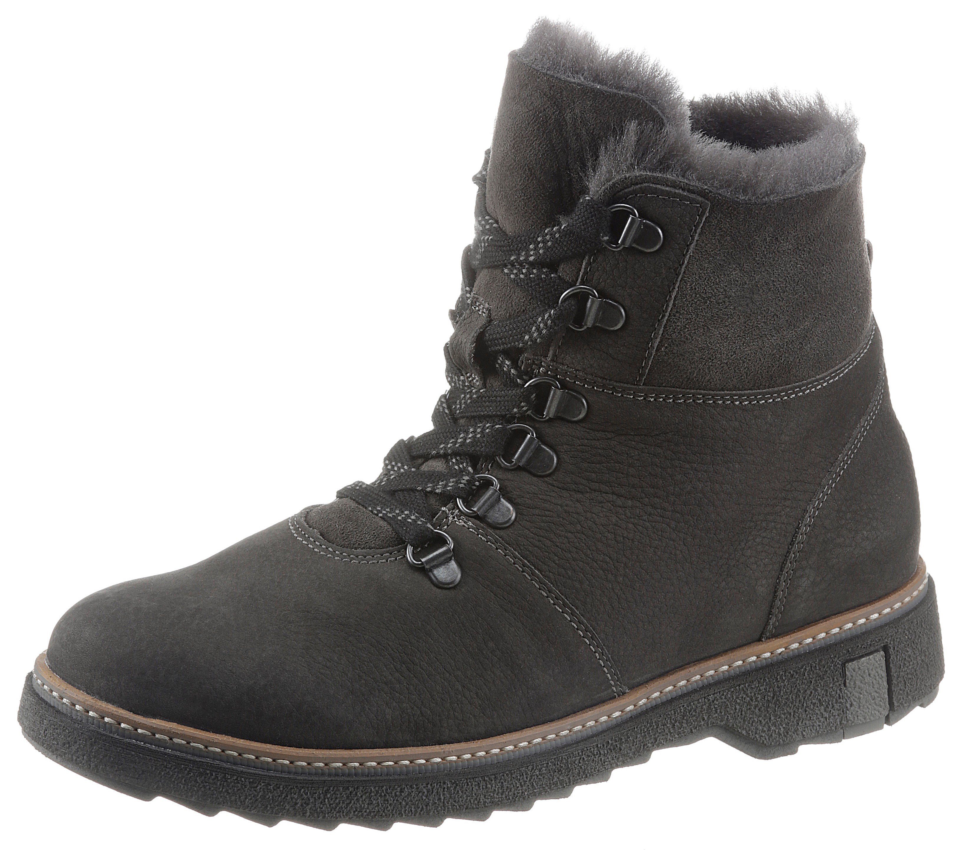 Waldläufer Winterlaarzen HITOMI outdoor boots, lace-up boots with lambswool lining, h-width dames winterlaarsjes maat 37 EU grijs