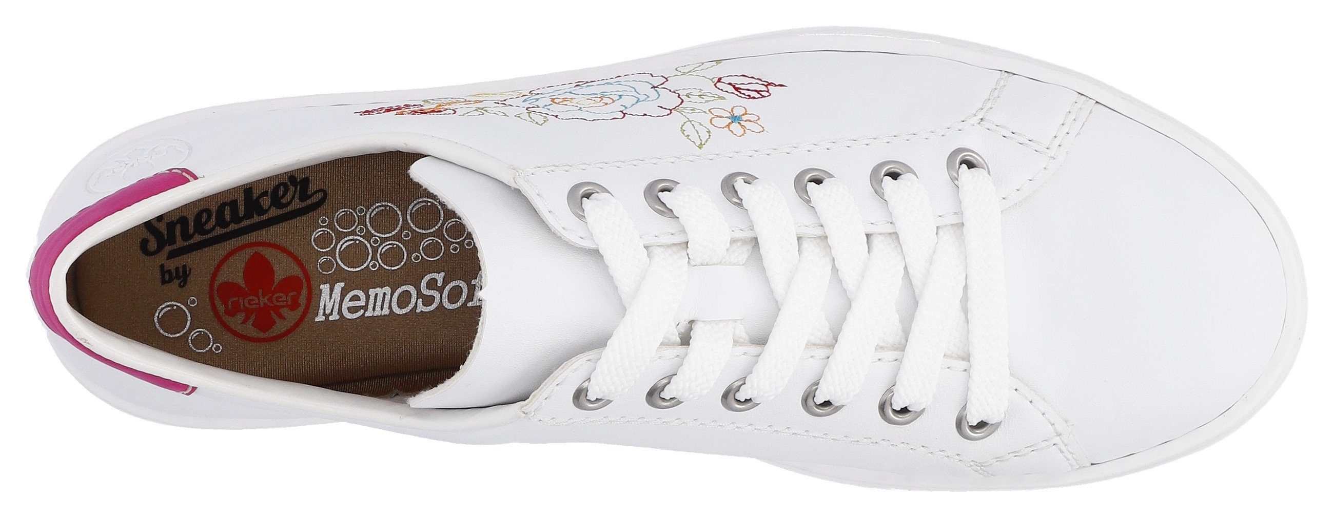 Rieker Sneakers met zijbloemborduurwerk, vrijetijdsschoen, lage schoen, veterschoen