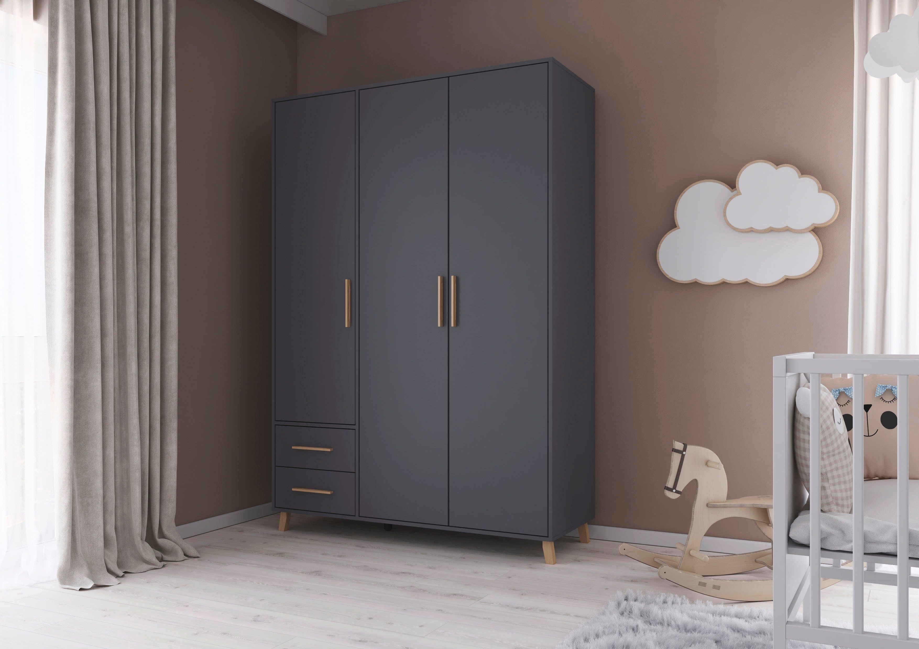 rauch Draaideurkast Kledingkast kast garderobe waskast SHINJO Grepen en voeten van massief hout met 2 lades MADE IN GERMANY
