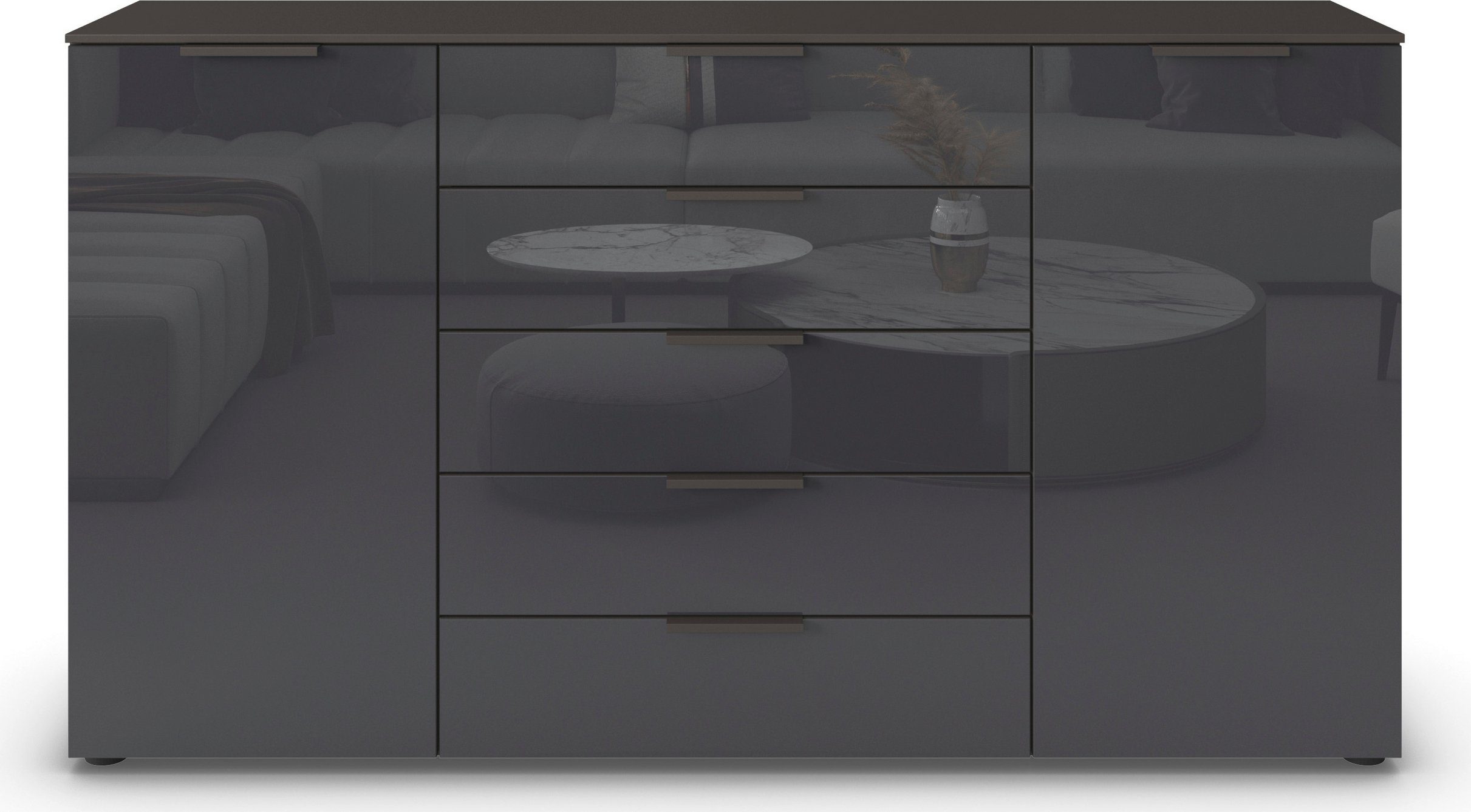 rauch Ladekast Commode deurkast sideboard combikast FLIPP met glasfront 2-deurs met 5 lades en soft-close, 2 breedtes made in germany