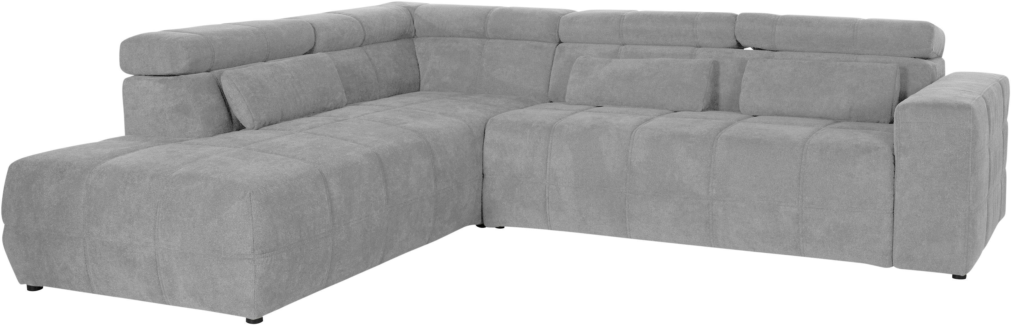 DOMO collection Hoekbank Brandon L-vorm, ook in leer met verstelbare hoofdsteun, naar keuze met verstelbare zitdiepte